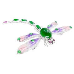 Certified Jade, Ruby, Diamond & Enameled Dragonfly Pendant / Brooch. Exquisite!