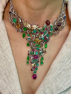Certified Jade, Tutti Frutti Semi & Precious Stones Statement Necklace