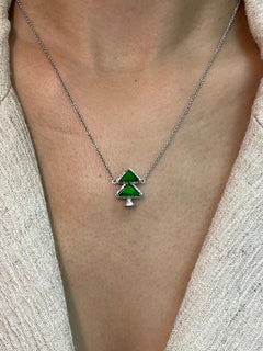 Certified Jadeite and Diamond Xmas / Evergreen Tree Pendant Necklace Apple Green