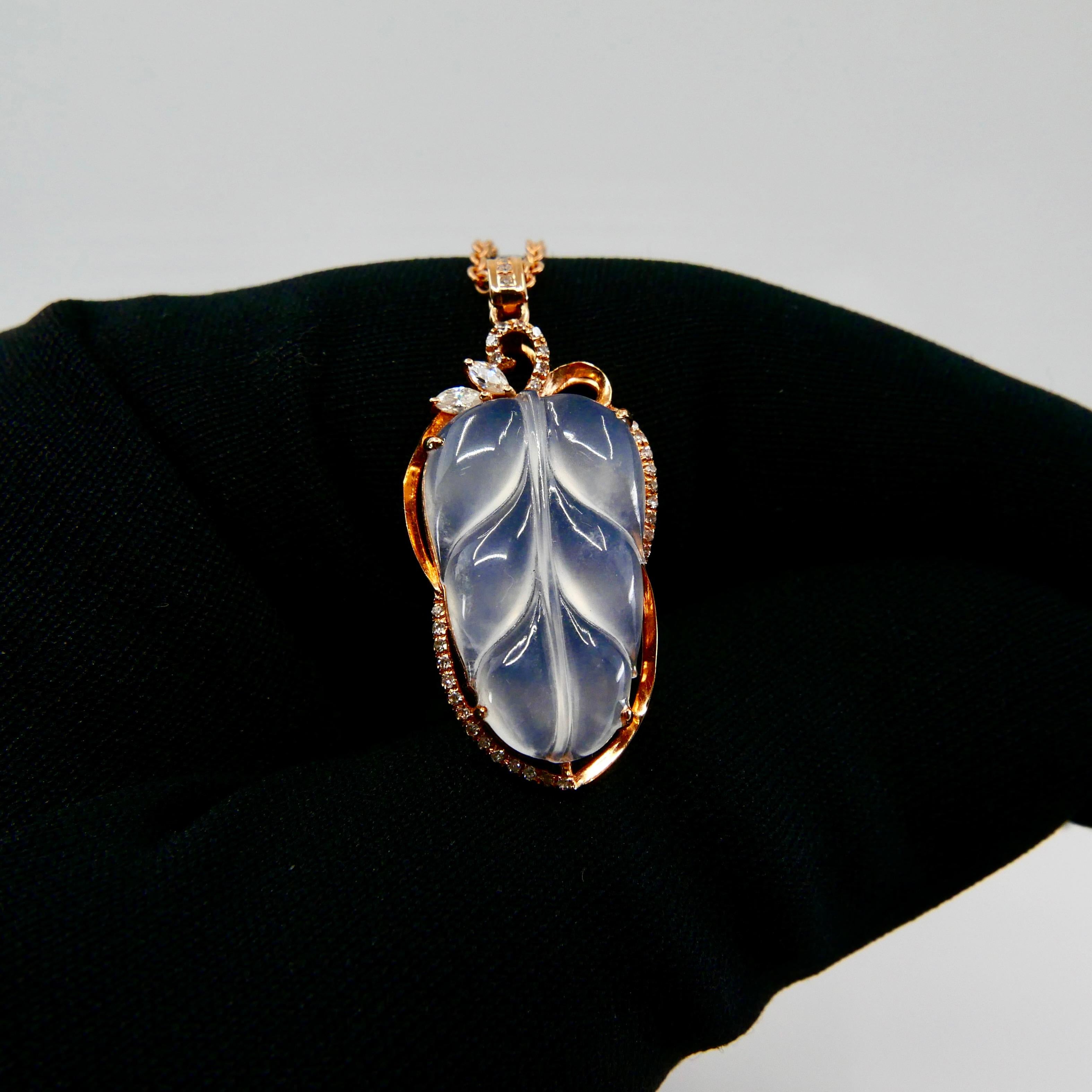 Collier pendentif en jadéite certifiée et diamants, parfait en jade glacé incolore en vente 8