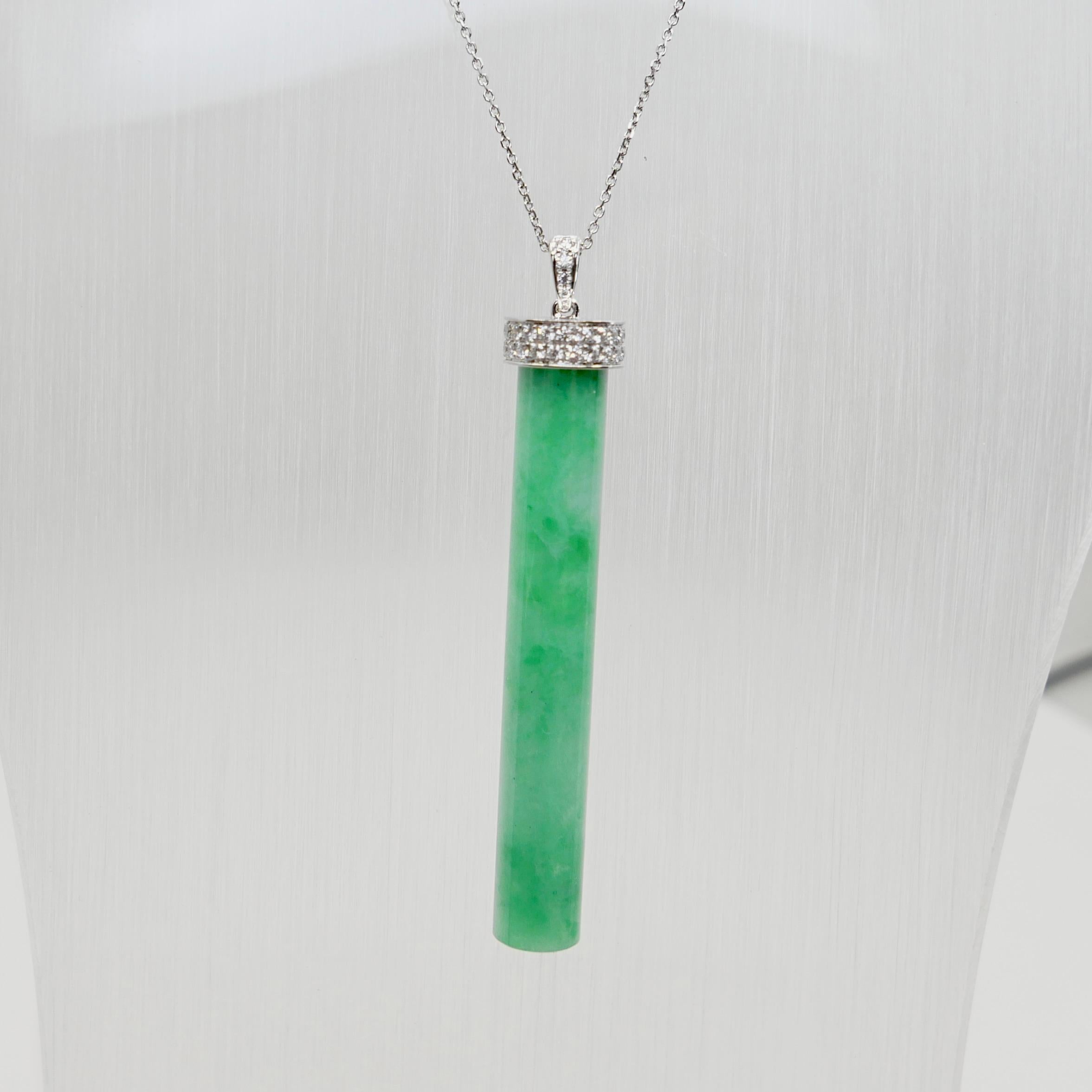 Collier pendentif vert pomme en jadéite certifiée, jade 38,51 carats et diamants en vente 4
