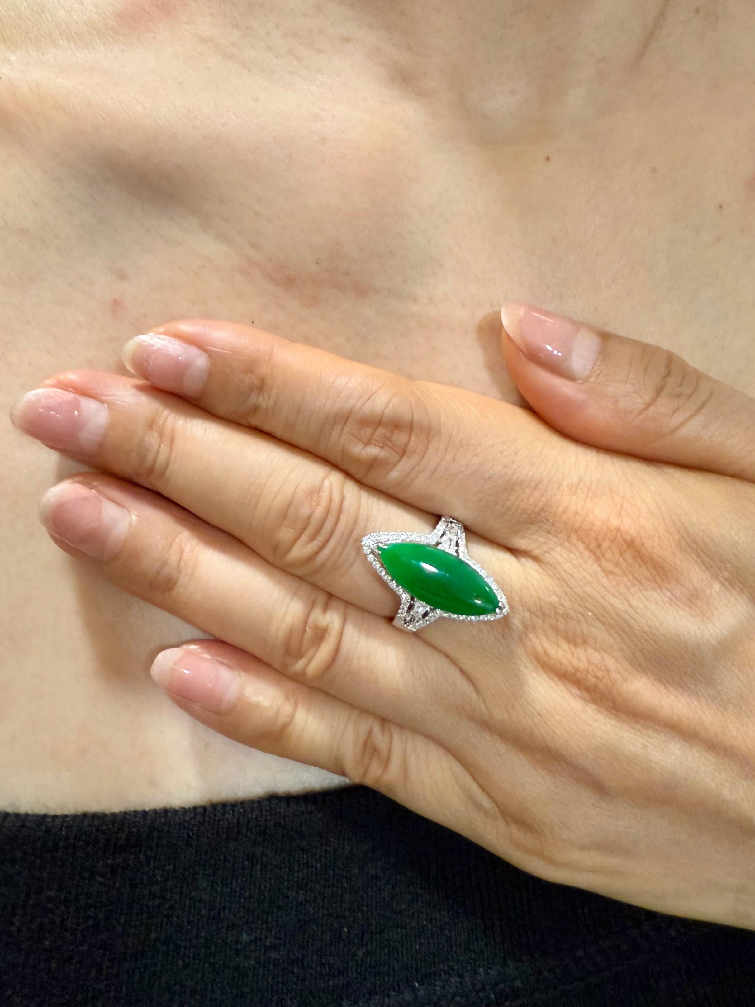 zertifizierter Jadeit Jade und Diamant Cocktail-Ring, intensiv apfelgrüne Farbe im Angebot 6