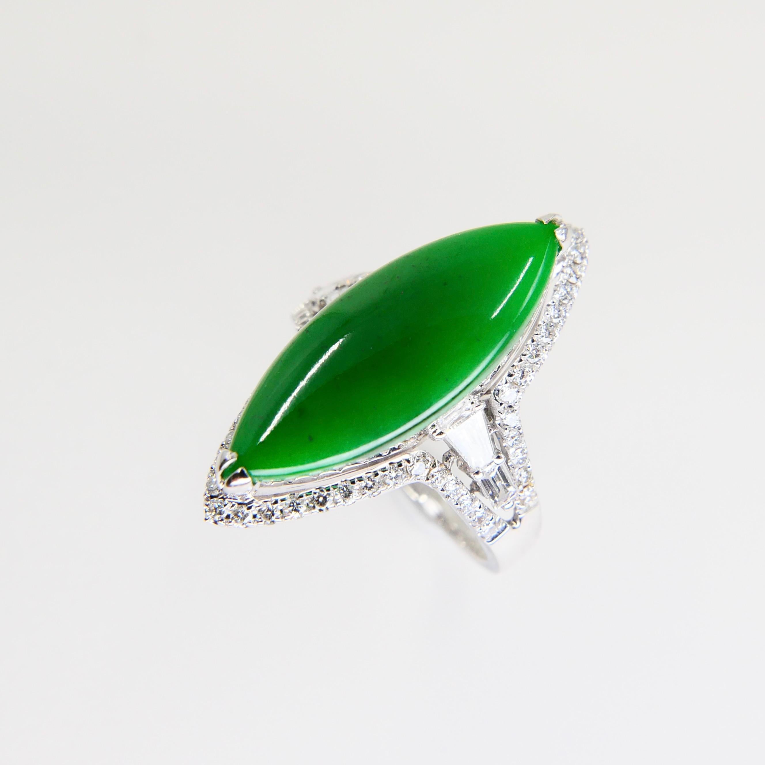 Certified Jadeite Jade and Diamond Cocktail Ring, Intense Apple Green Color For Sale 6