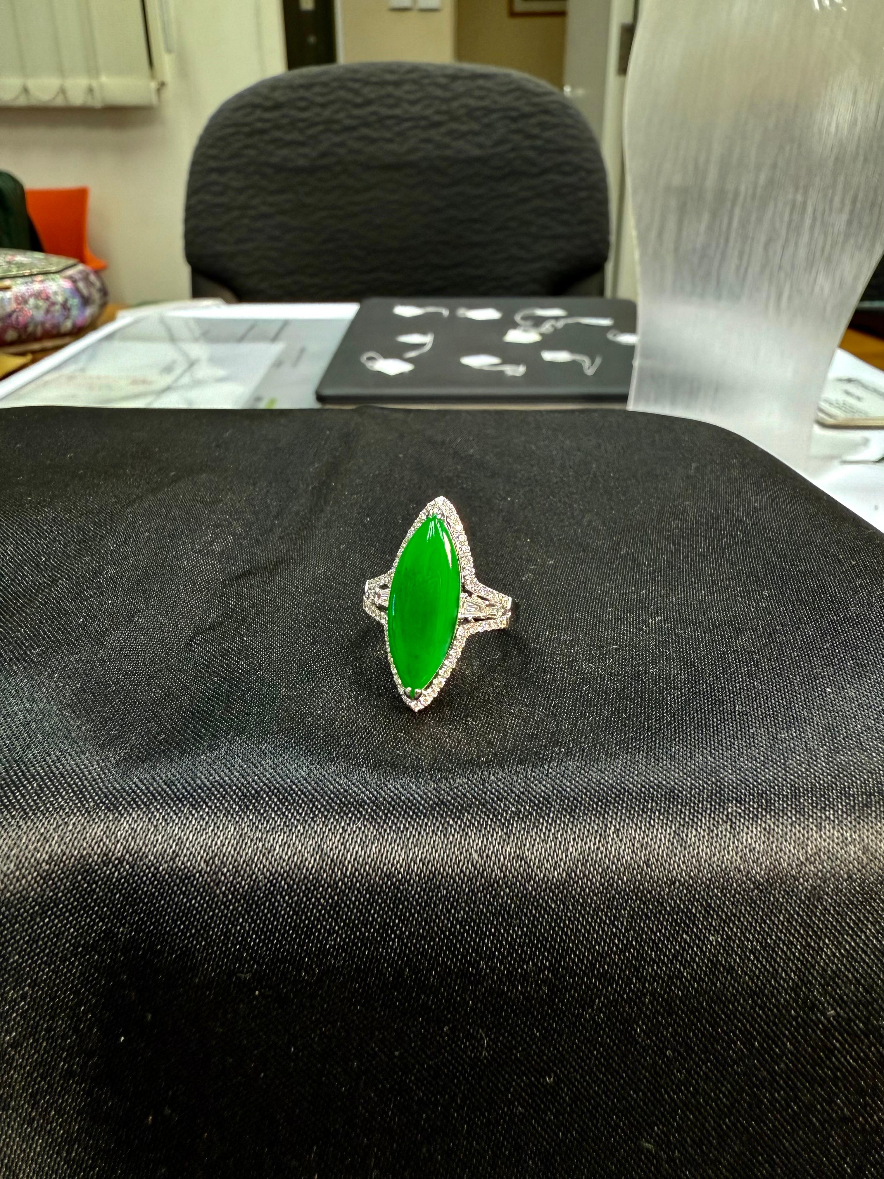 zertifizierter Jadeit Jade und Diamant Cocktail-Ring, intensiv apfelgrüne Farbe im Angebot 4