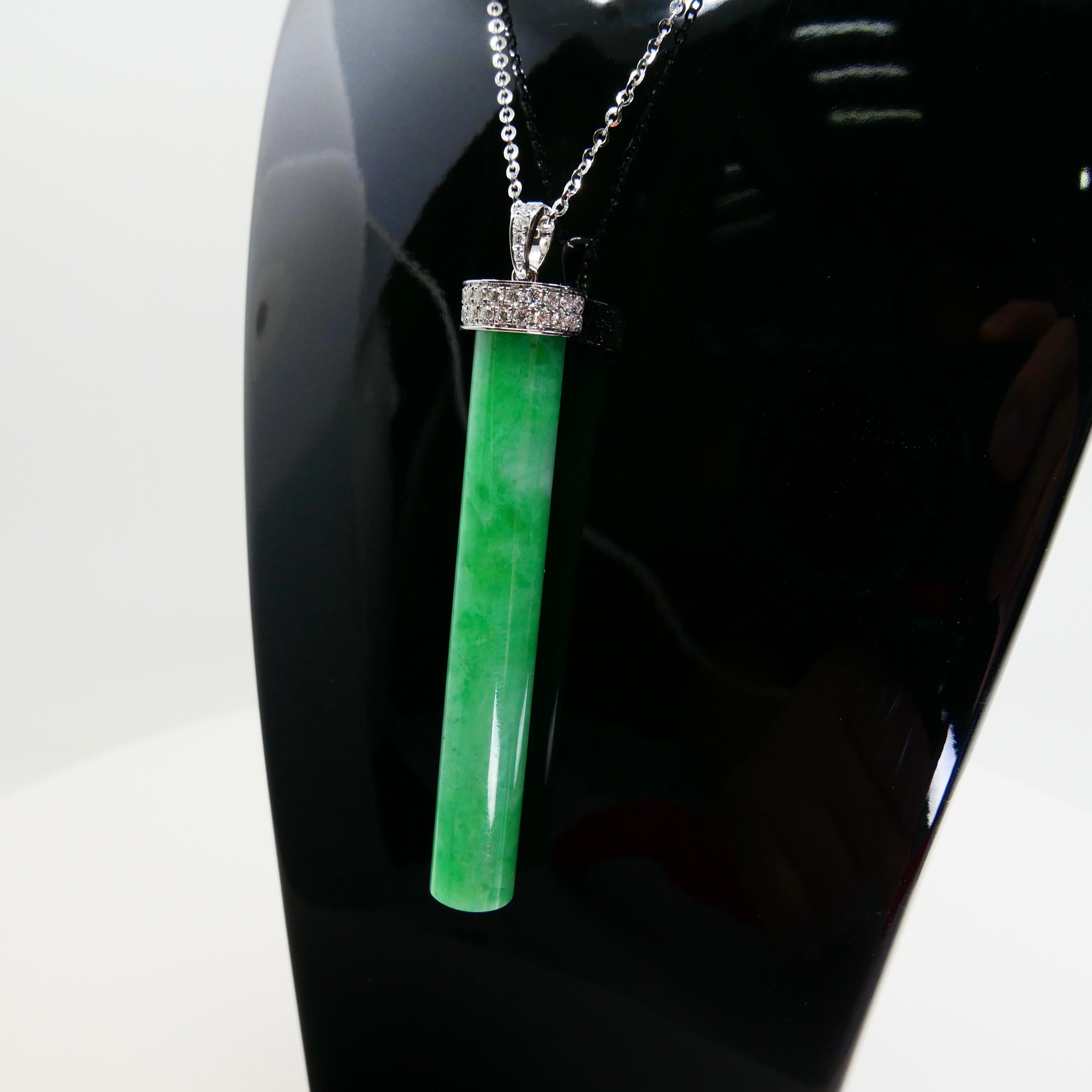 Collier pendentif vert pomme en jadéite certifiée, jade 38,51 carats et diamants en vente 9