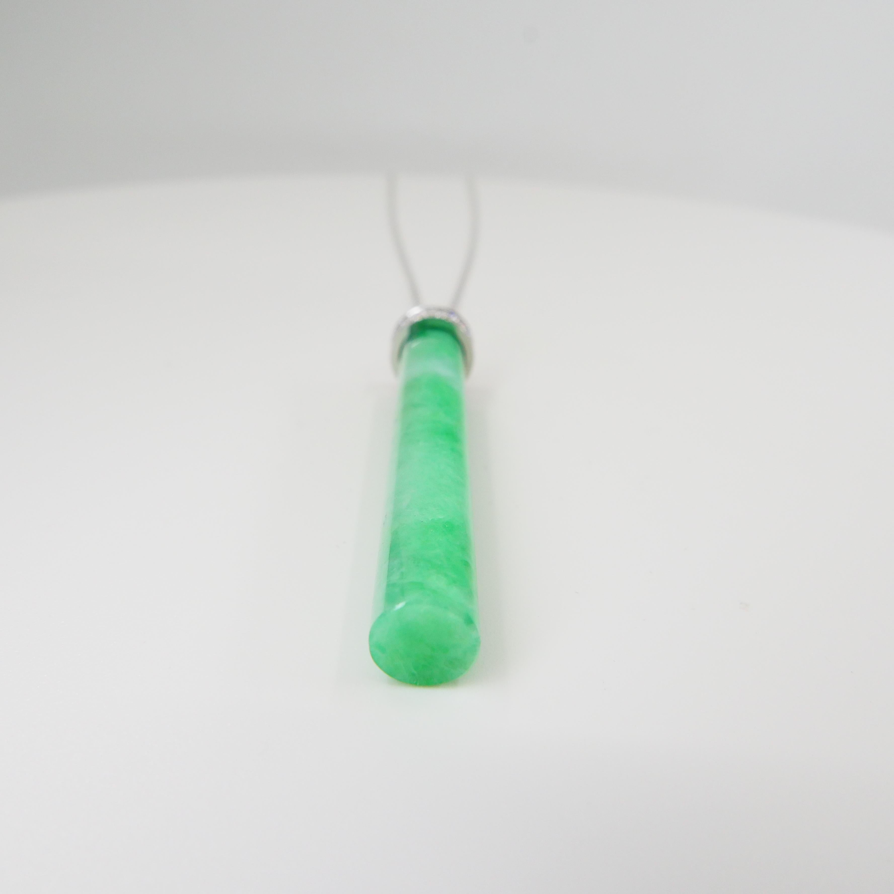 Certified Jadeite Jade 38.51 Carats & Diamond Pendant Drop Necklace, Apple Green For Sale 2