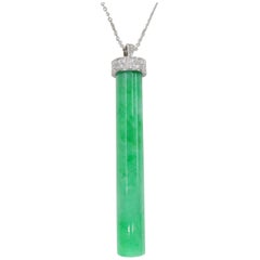 Vintage Certified Jadeite Jade 38.51 Carats & Diamond Pendant Drop Necklace, Apple Green