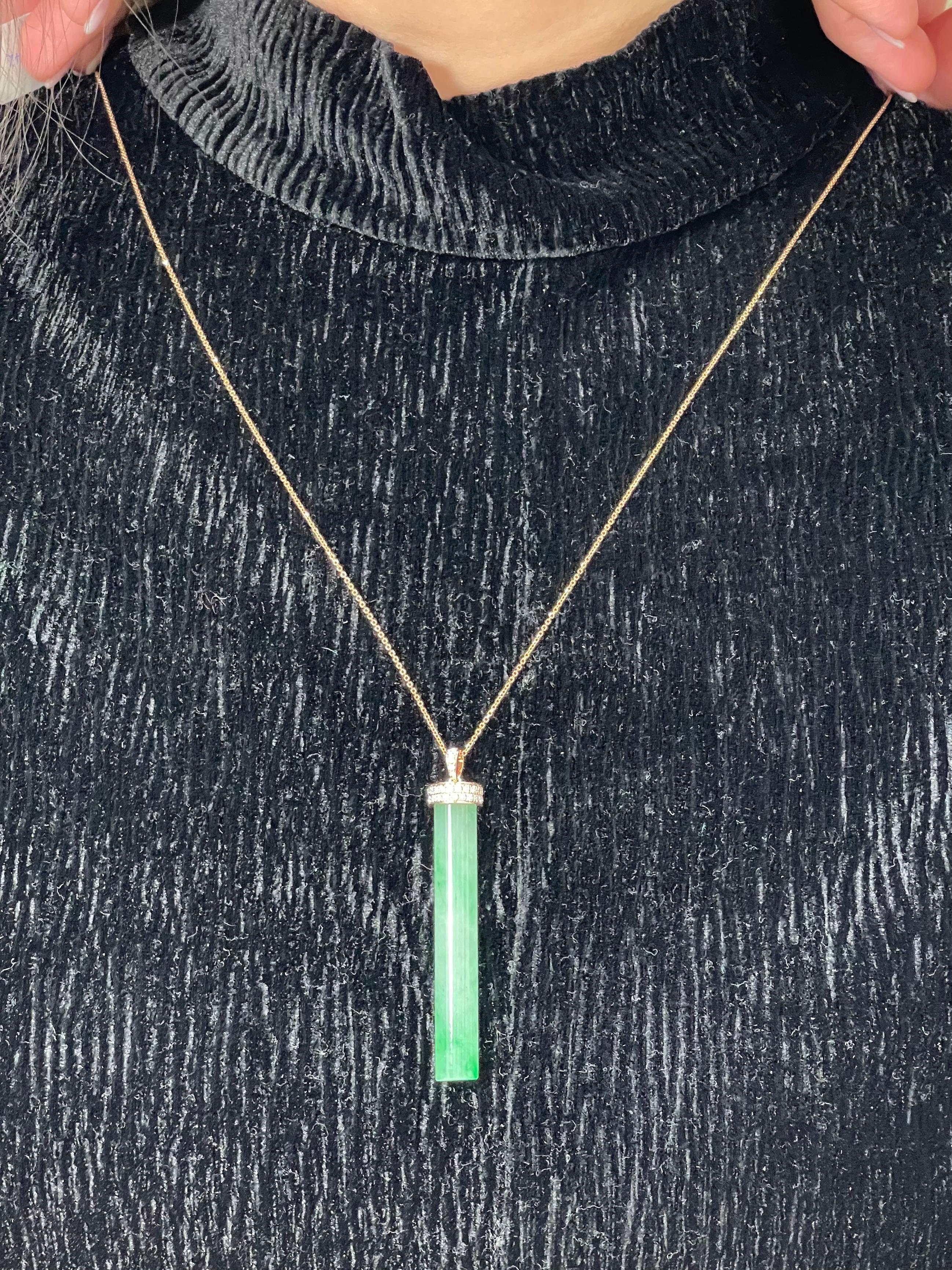 Certified Jadeite Jade and Diamond Pendant Drop Necklace, Icy Mint Green Jade 6