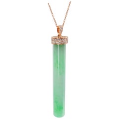 Certified Jadeite Jade and Diamond Pendant Drop Necklace, Icy Mint Green Jade