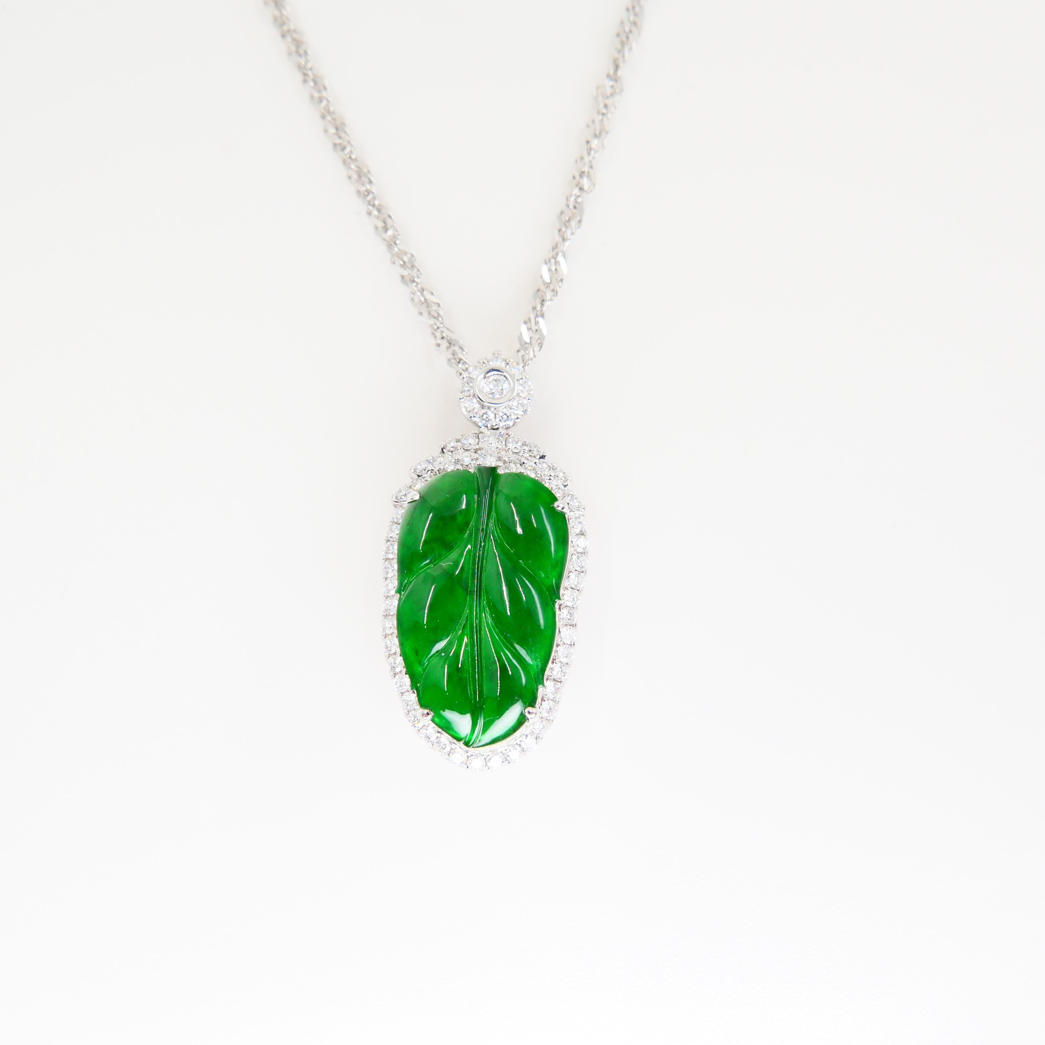 Zertifizierte Jadeit Jade und Diamant Anhänger Tropfenhalskette:: Imperial Green Jade 6