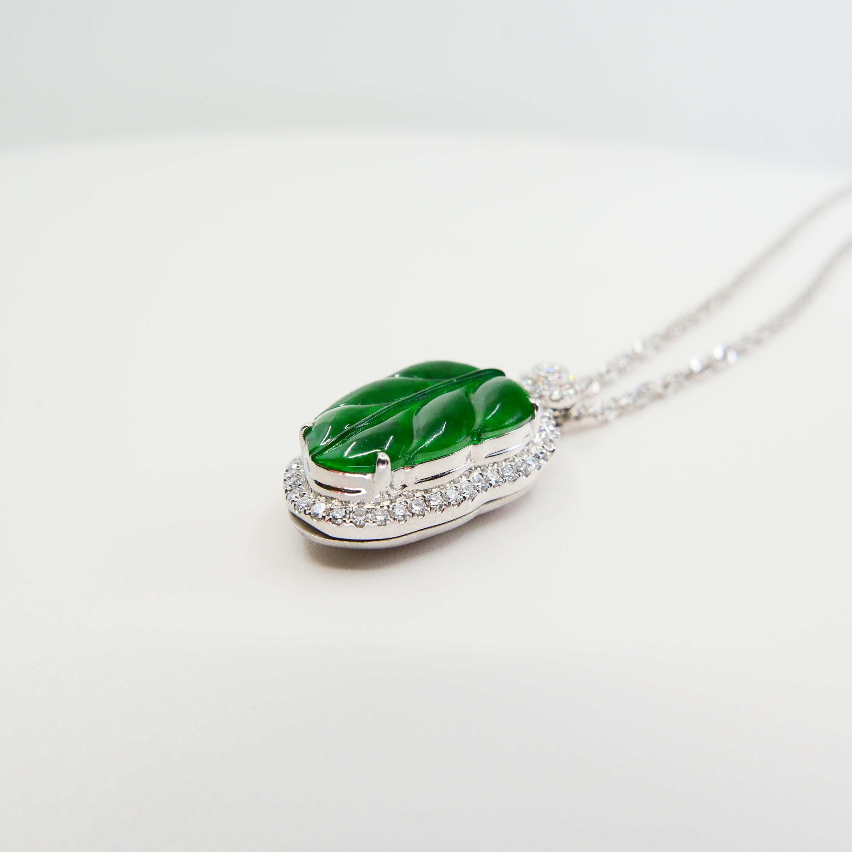 Zertifizierte Jadeit Jade und Diamant Anhänger Tropfenhalskette:: Imperial Green Jade 7