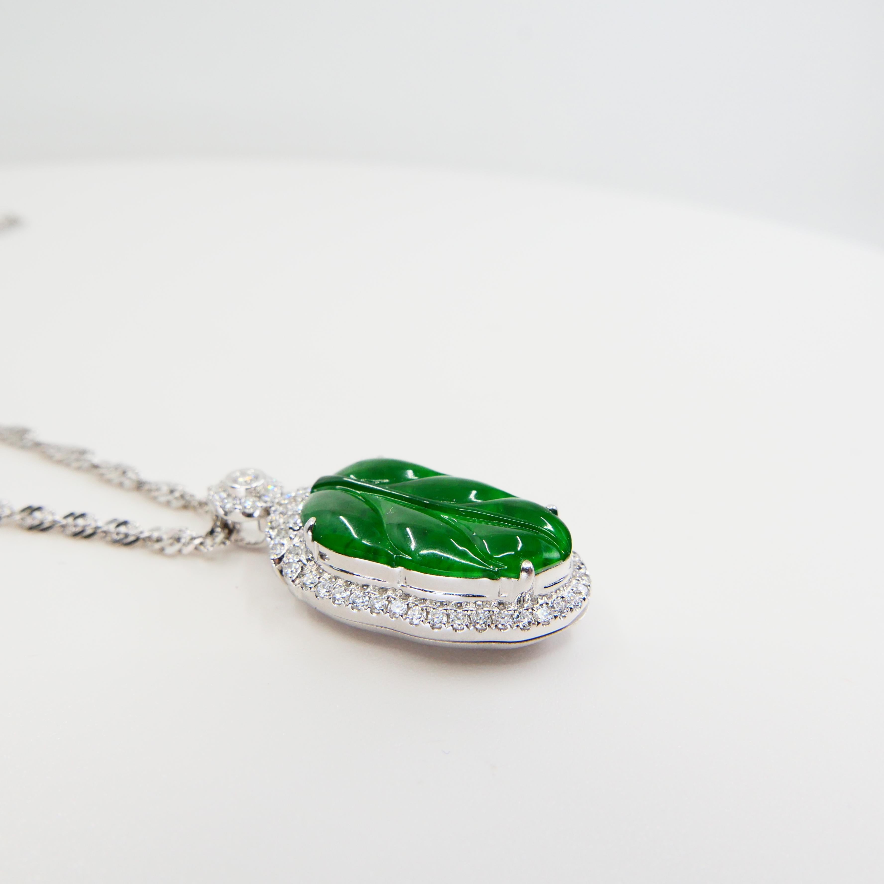 Zertifizierte Jadeit Jade und Diamant Anhänger Tropfenhalskette:: Imperial Green Jade 8