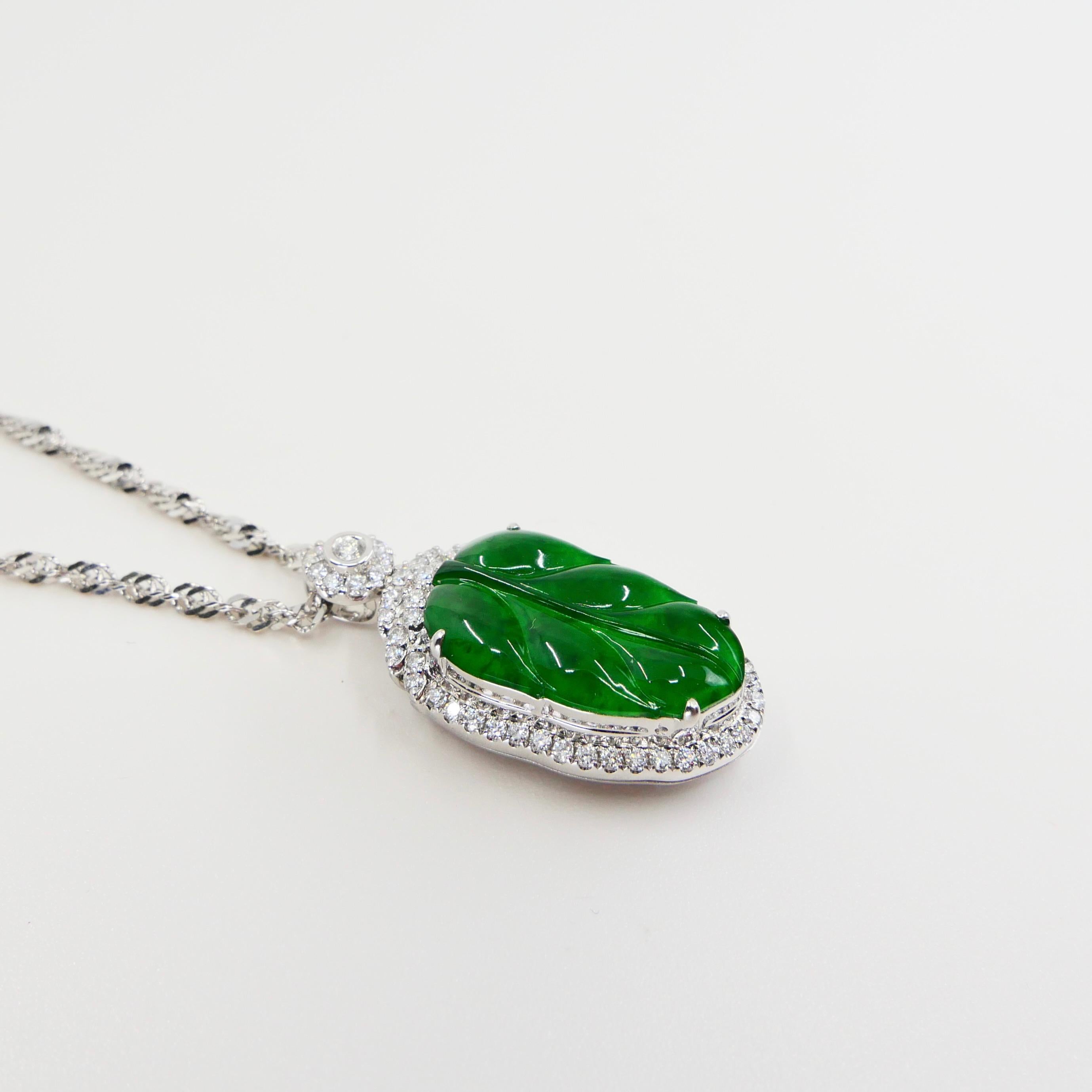Zertifizierte Jadeit Jade und Diamant Anhänger Tropfenhalskette:: Imperial Green Jade 9