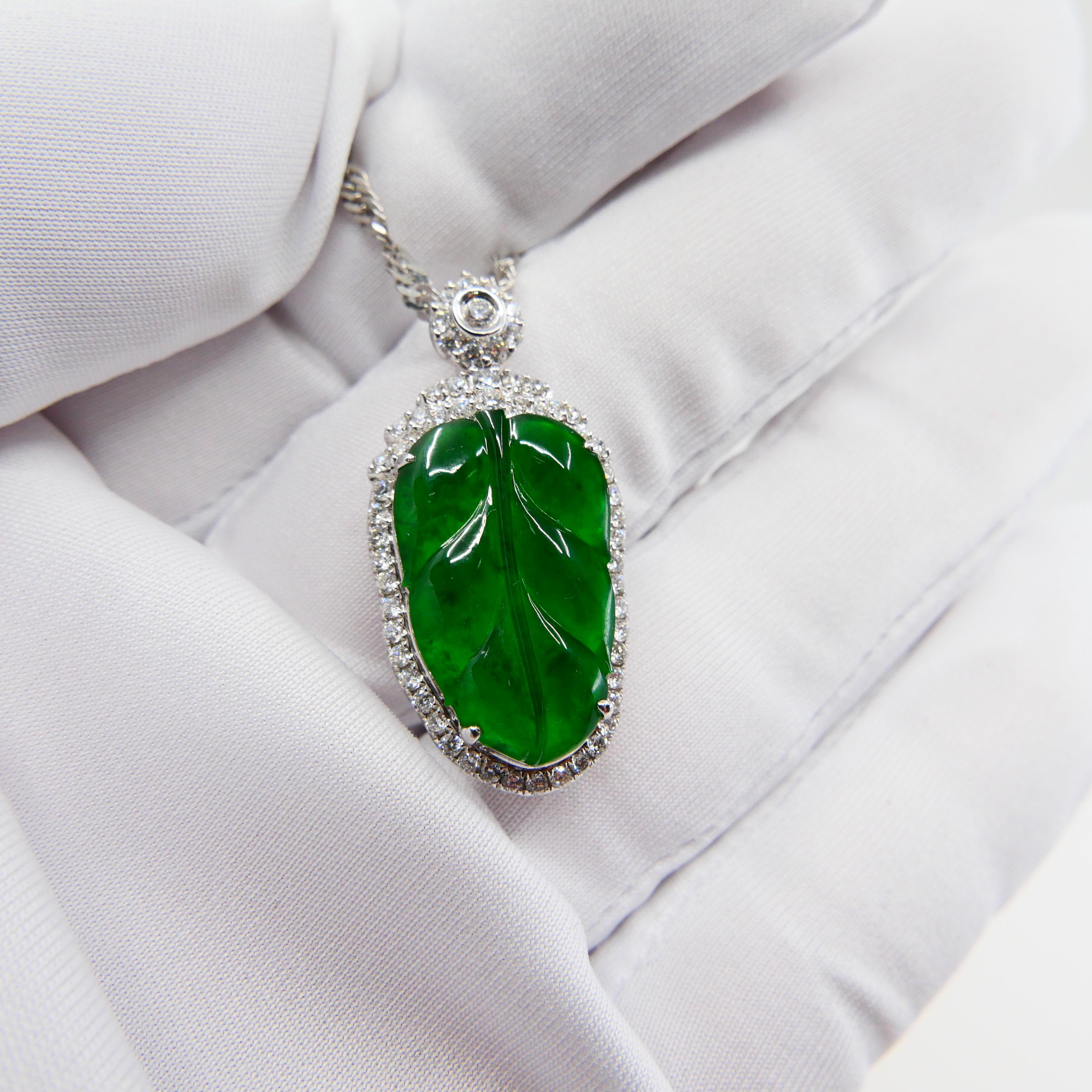 Zertifizierte Jadeit Jade und Diamant Anhänger Tropfenhalskette:: Imperial Green Jade 10