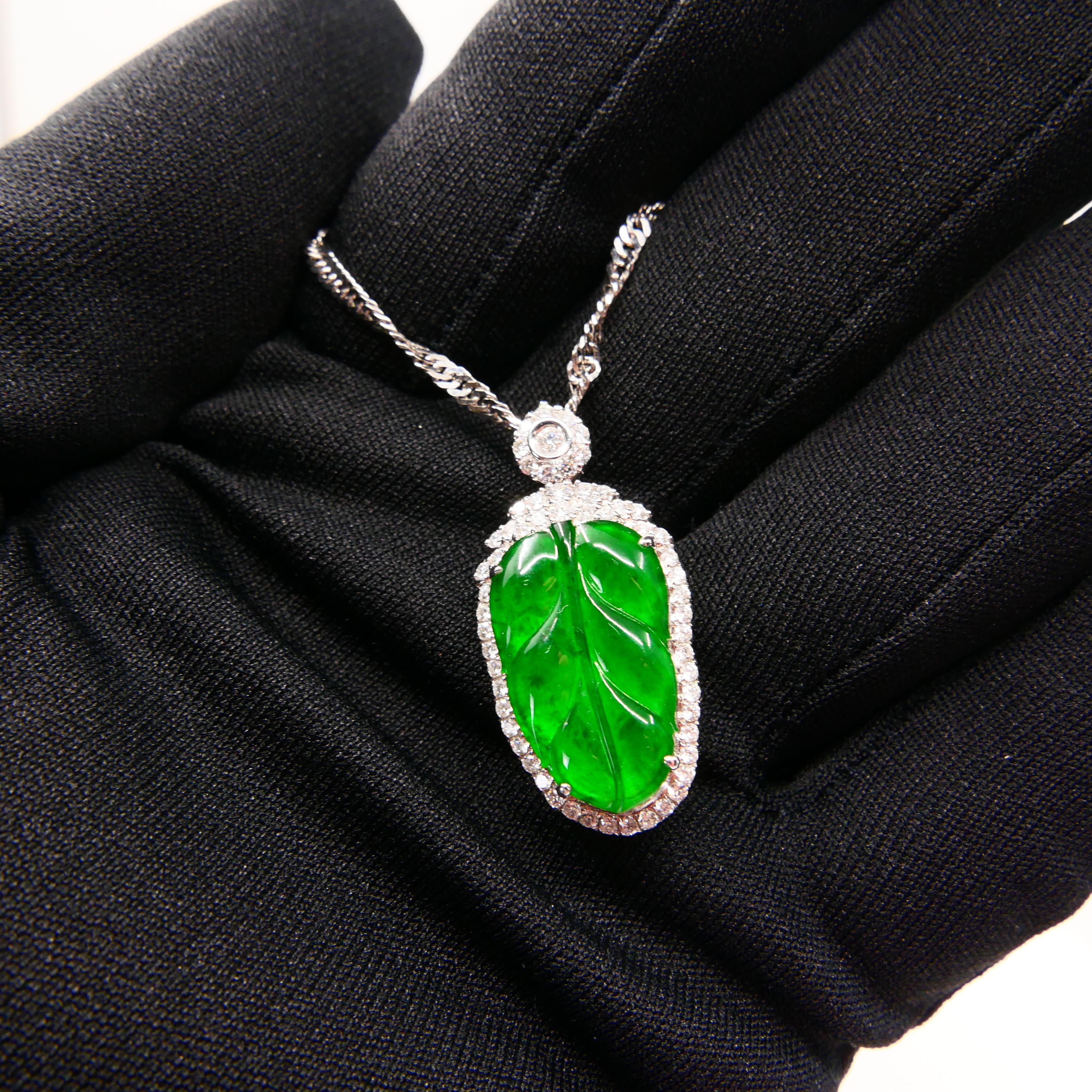 Zertifizierte Jadeit Jade und Diamant Anhänger Tropfenhalskette:: Imperial Green Jade 11