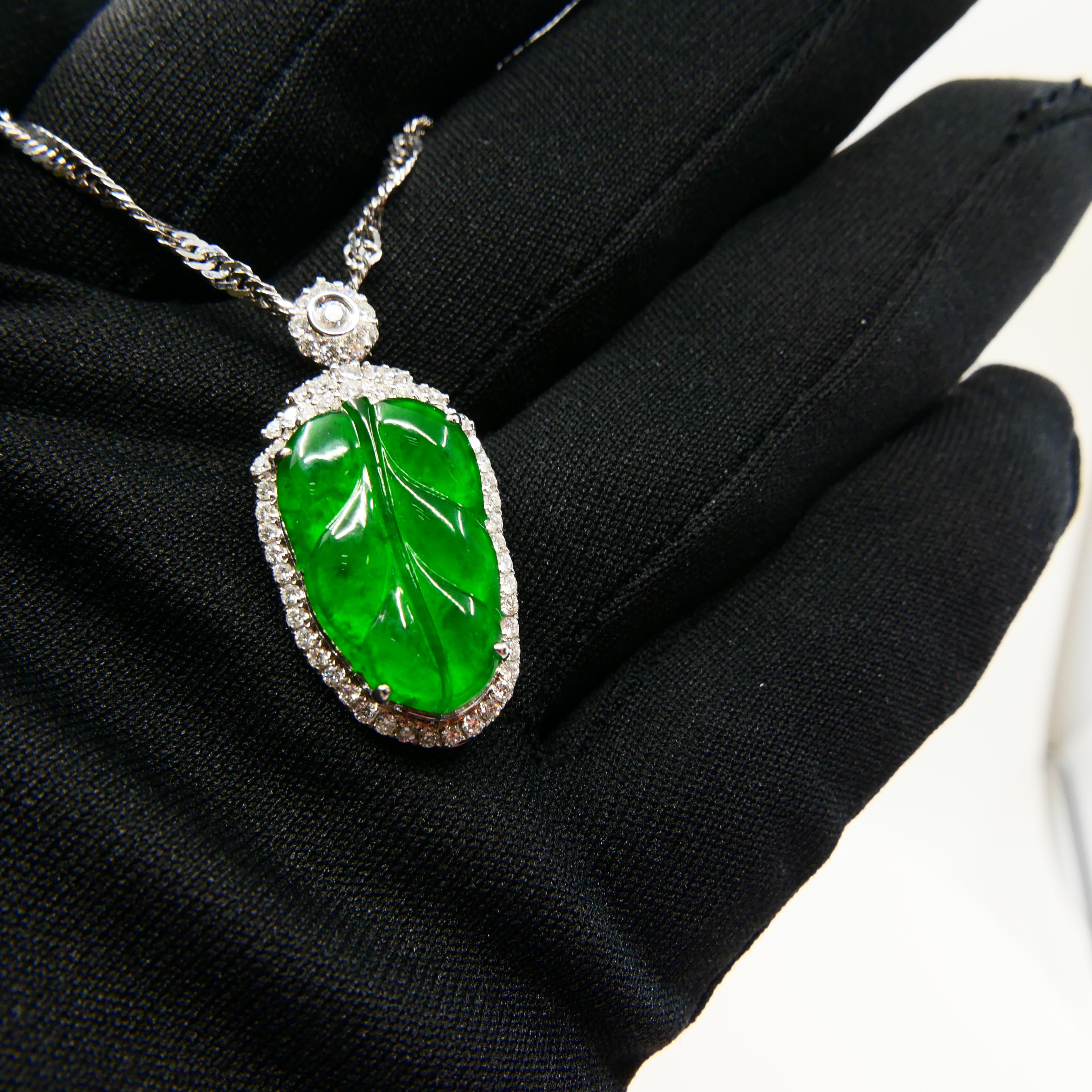 Zertifizierte Jadeit Jade und Diamant Anhänger Tropfenhalskette:: Imperial Green Jade Damen