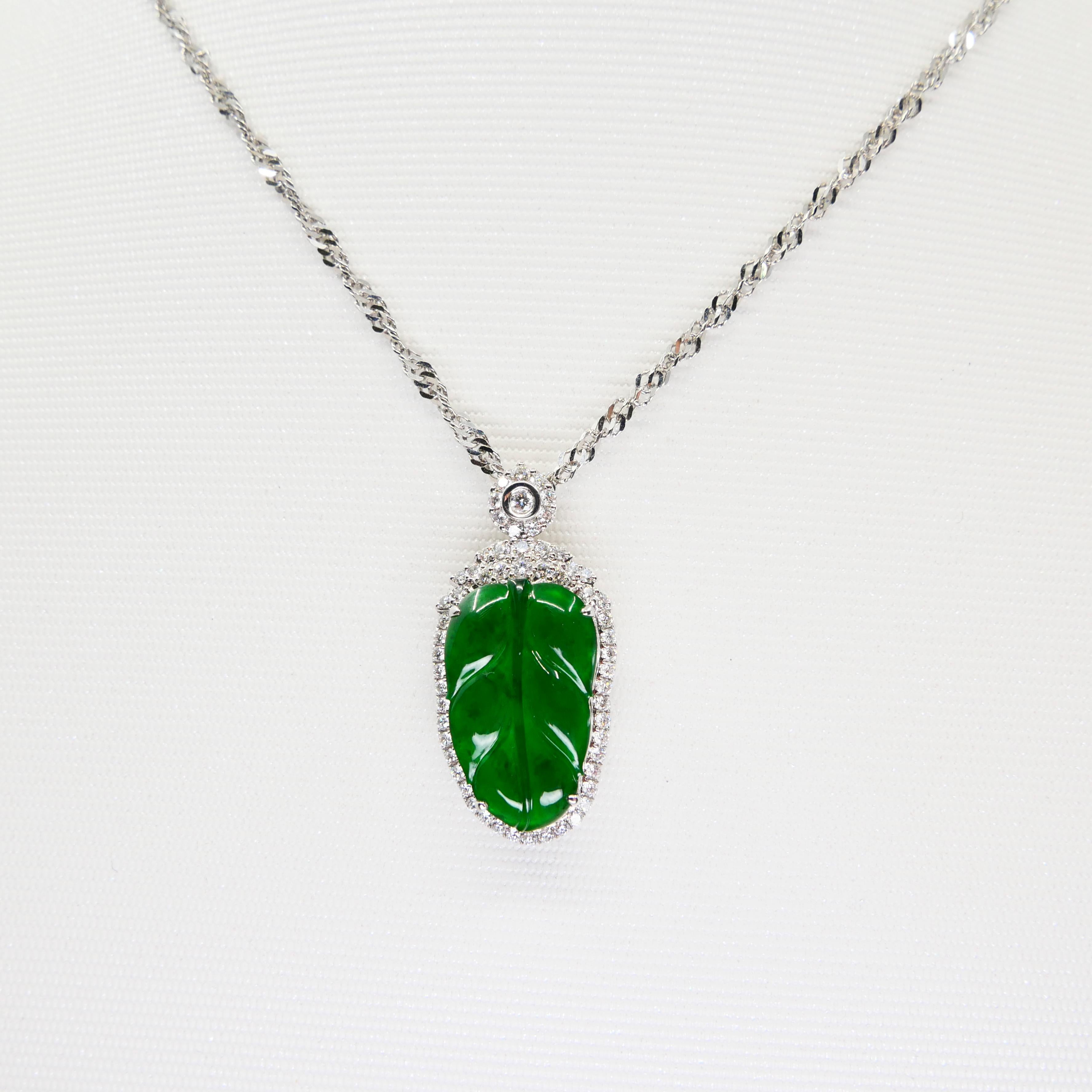 Zertifizierte Jadeit Jade und Diamant Anhänger Tropfenhalskette:: Imperial Green Jade 1