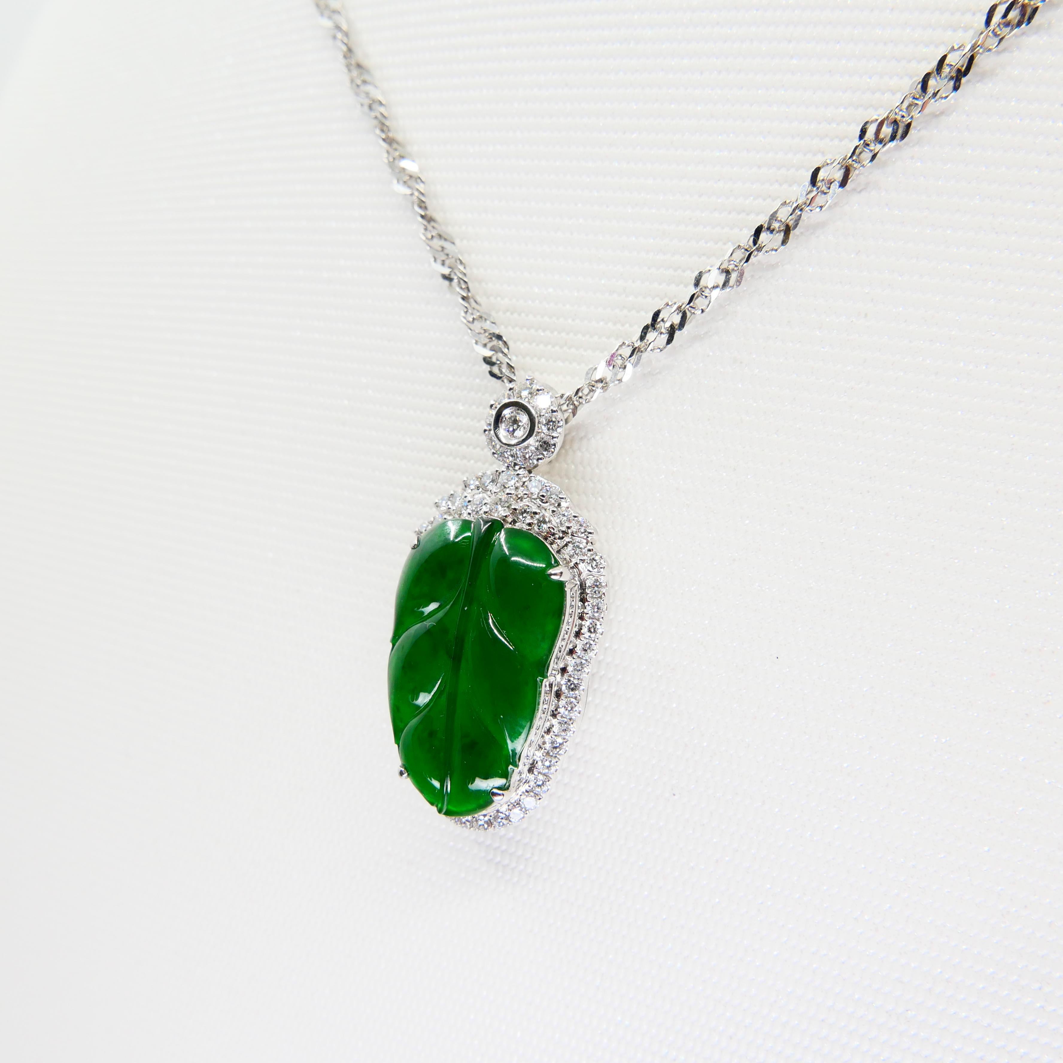 Zertifizierte Jadeit Jade und Diamant Anhänger Tropfenhalskette:: Imperial Green Jade 2