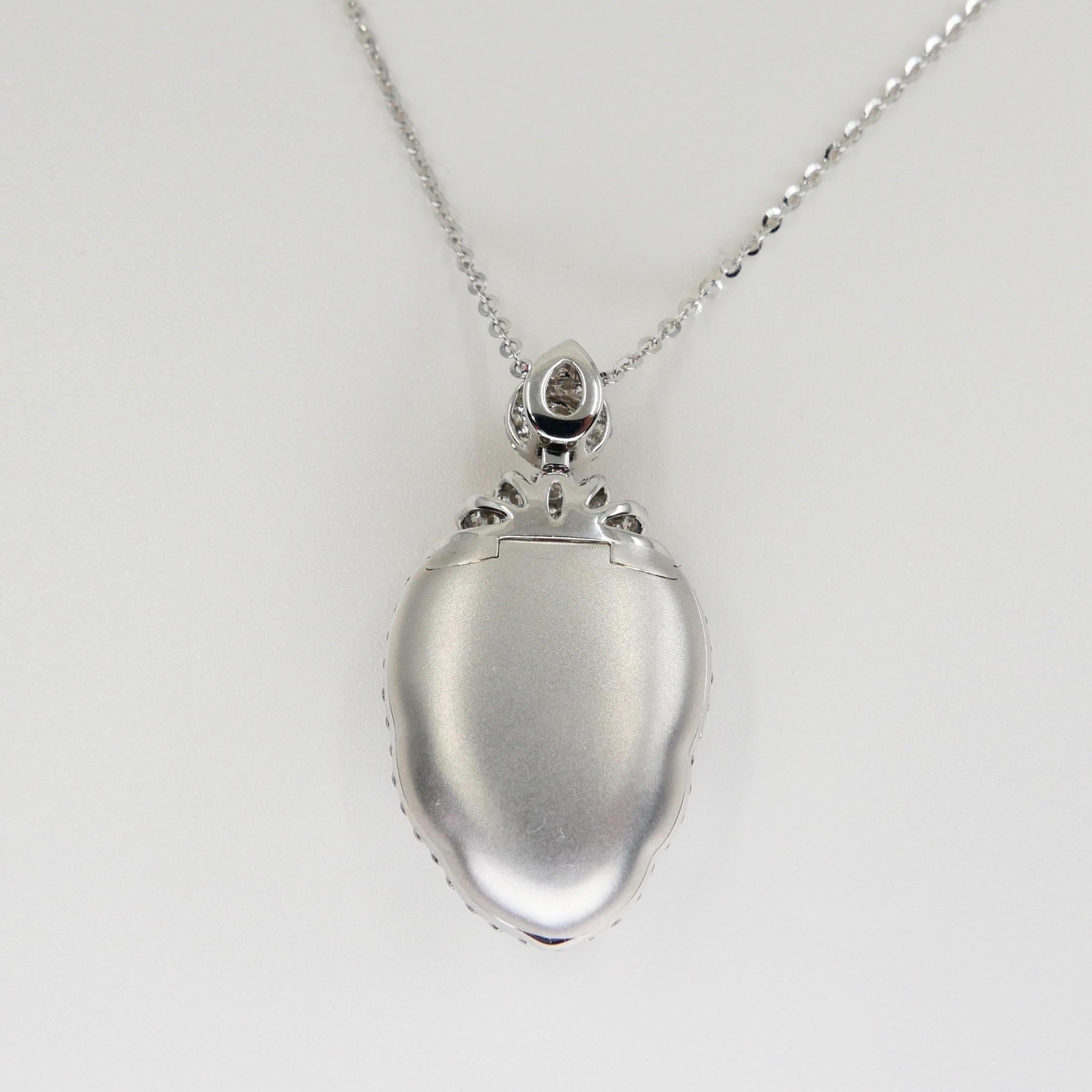 Women's Certified Jadeite Jade and Diamond Pendant Drop Necklace, Imperial Green Jade