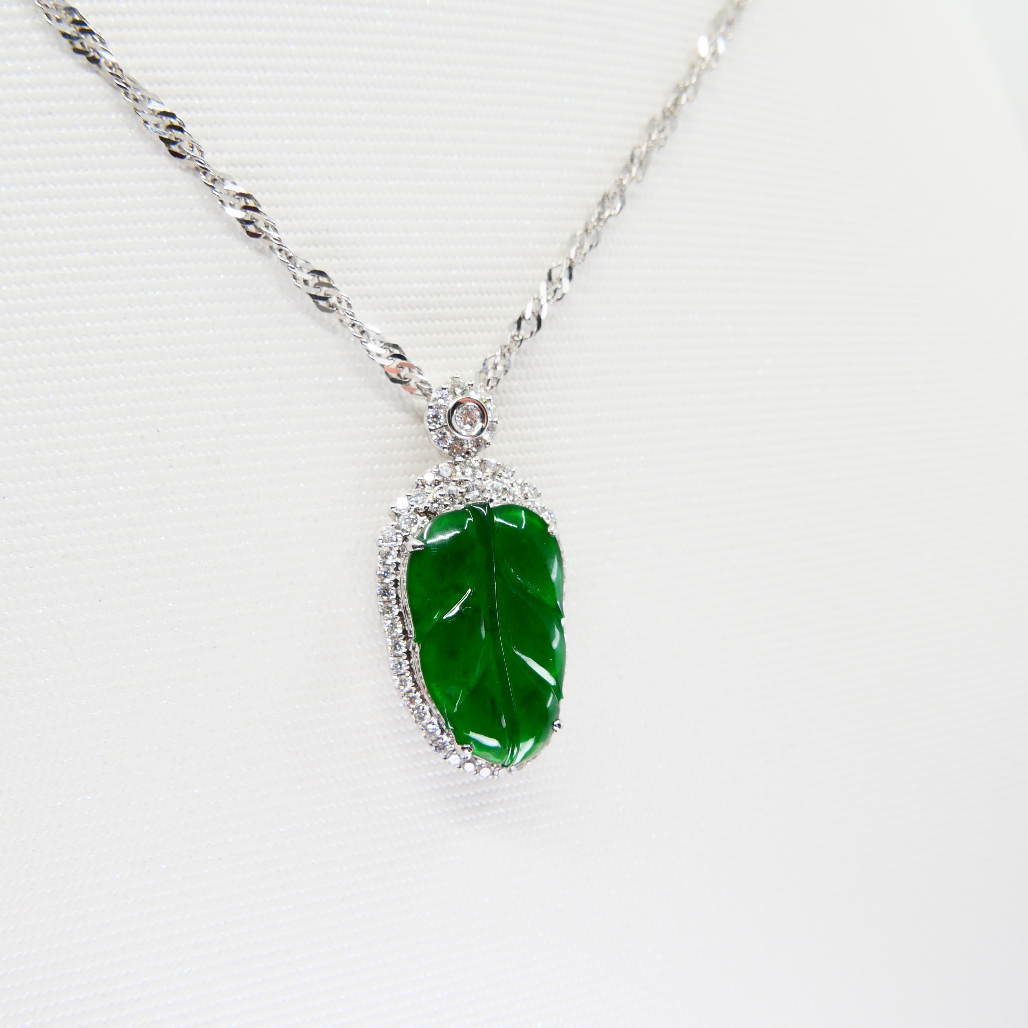 Zertifizierte Jadeit Jade und Diamant Anhänger Tropfenhalskette:: Imperial Green Jade 4