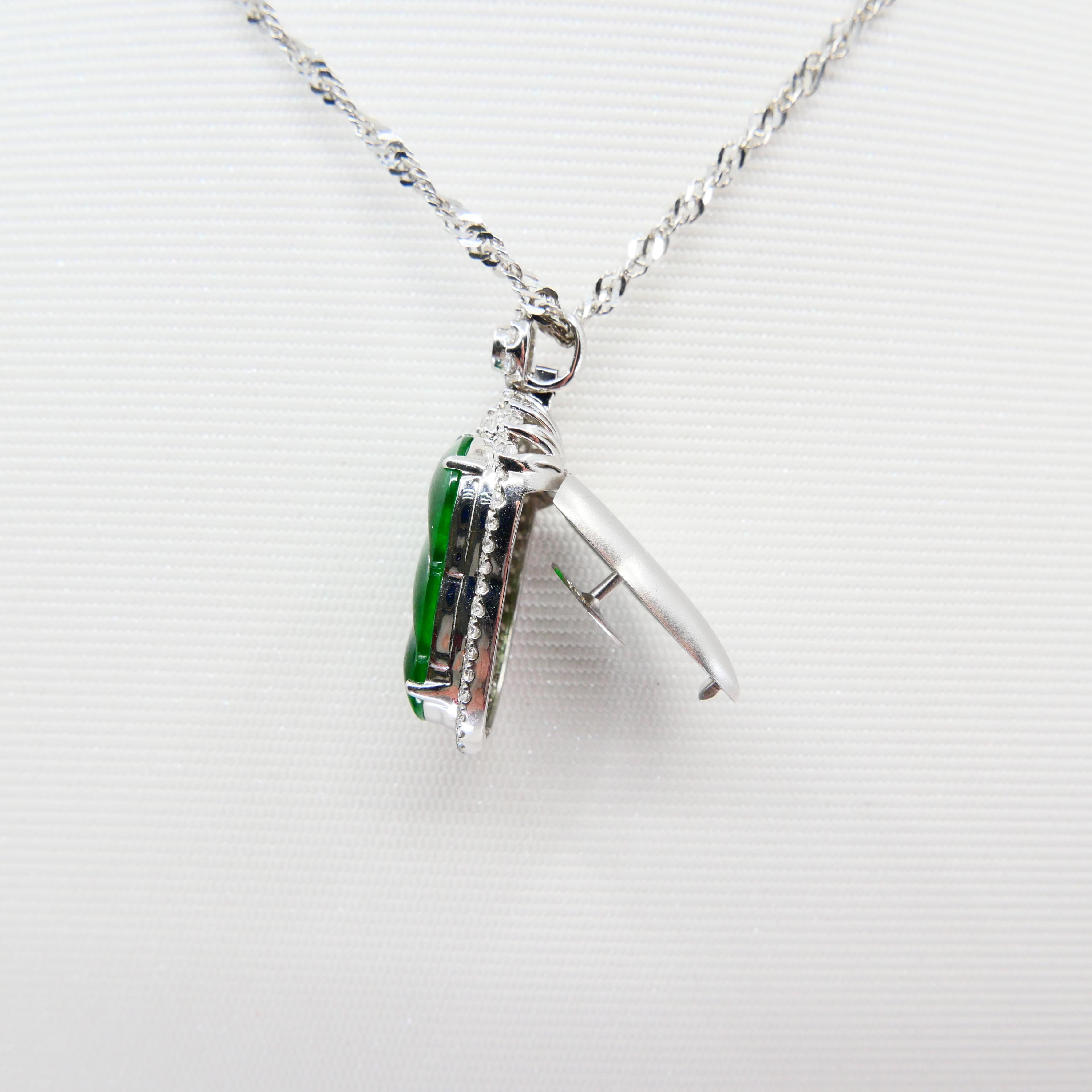 Zertifizierte Jadeit Jade und Diamant Anhänger Tropfenhalskette:: Imperial Green Jade 5