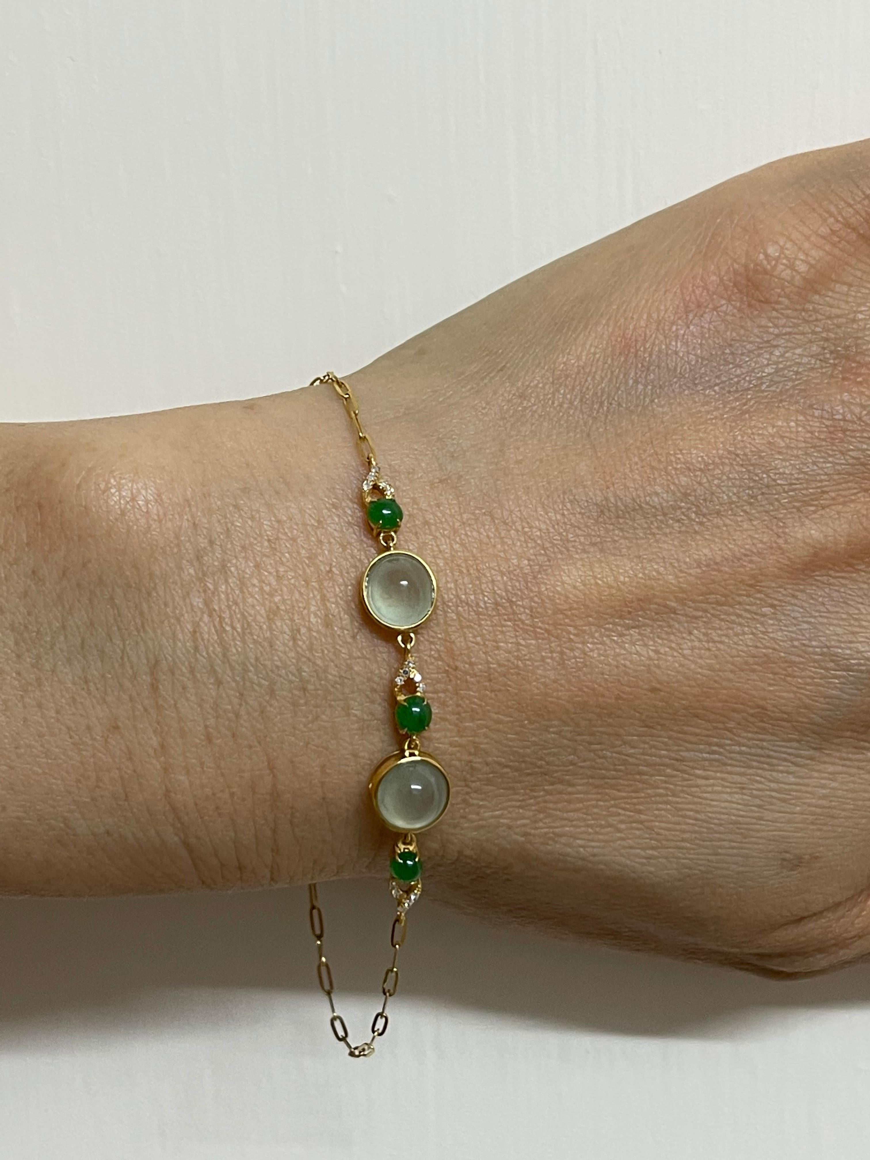 Certified Jadeite Jade Bracelet with Diamonds, Icy and Imperial Jade 6