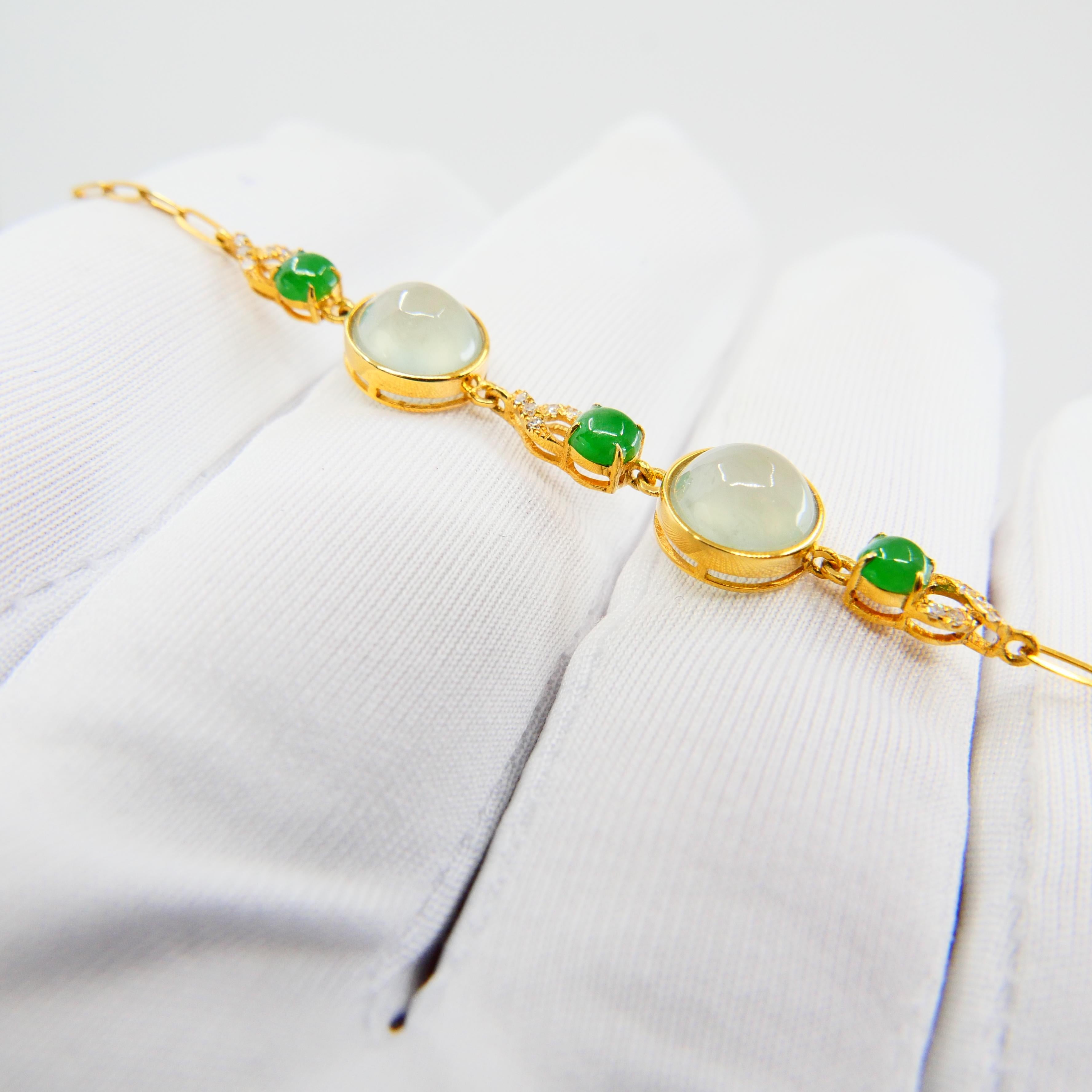 Certified Jadeite Jade Bracelet with Diamonds, Icy and Imperial Jade In New Condition In Hong Kong, HK