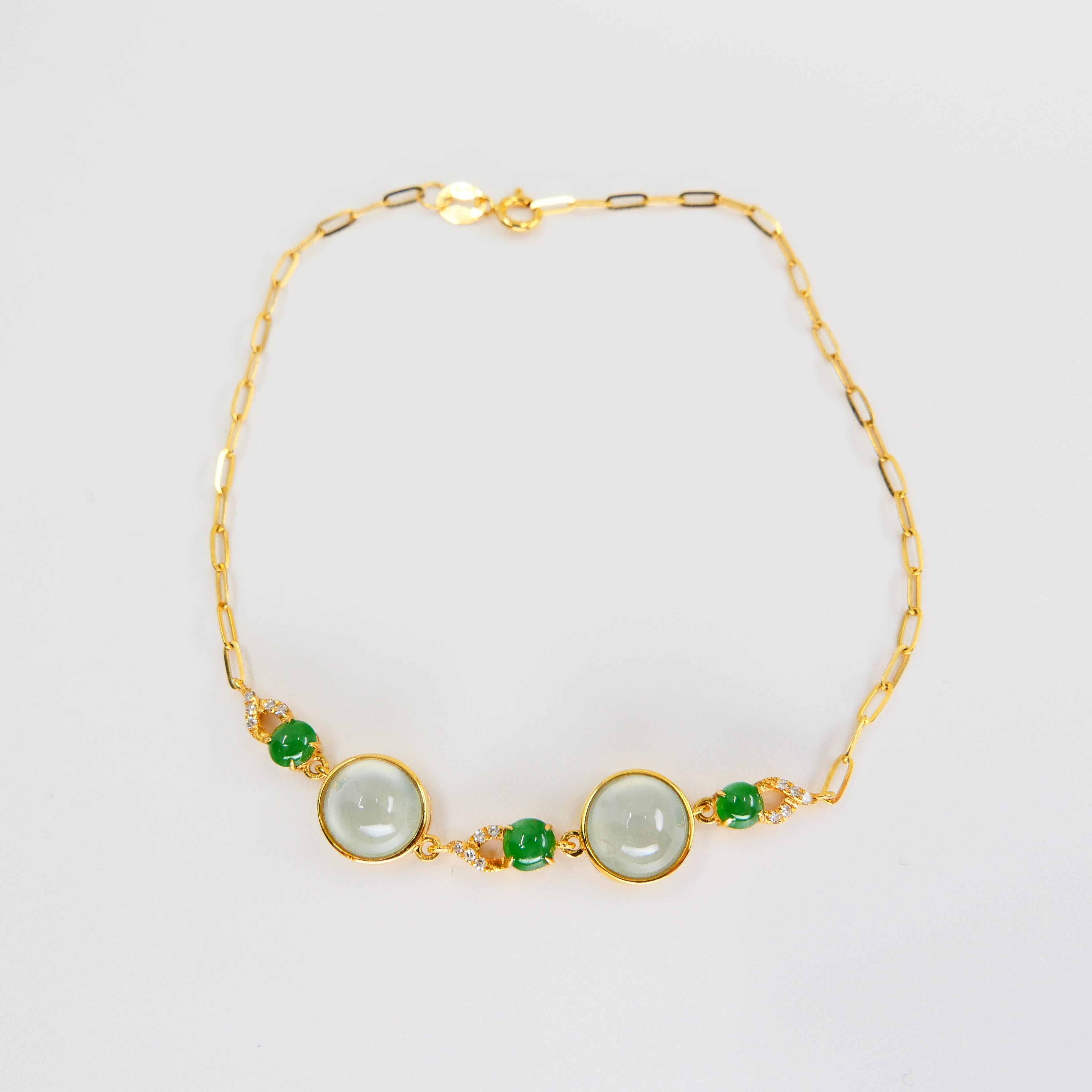 Women's Certified Jadeite Jade Bracelet with Diamonds, Icy and Imperial Jade
