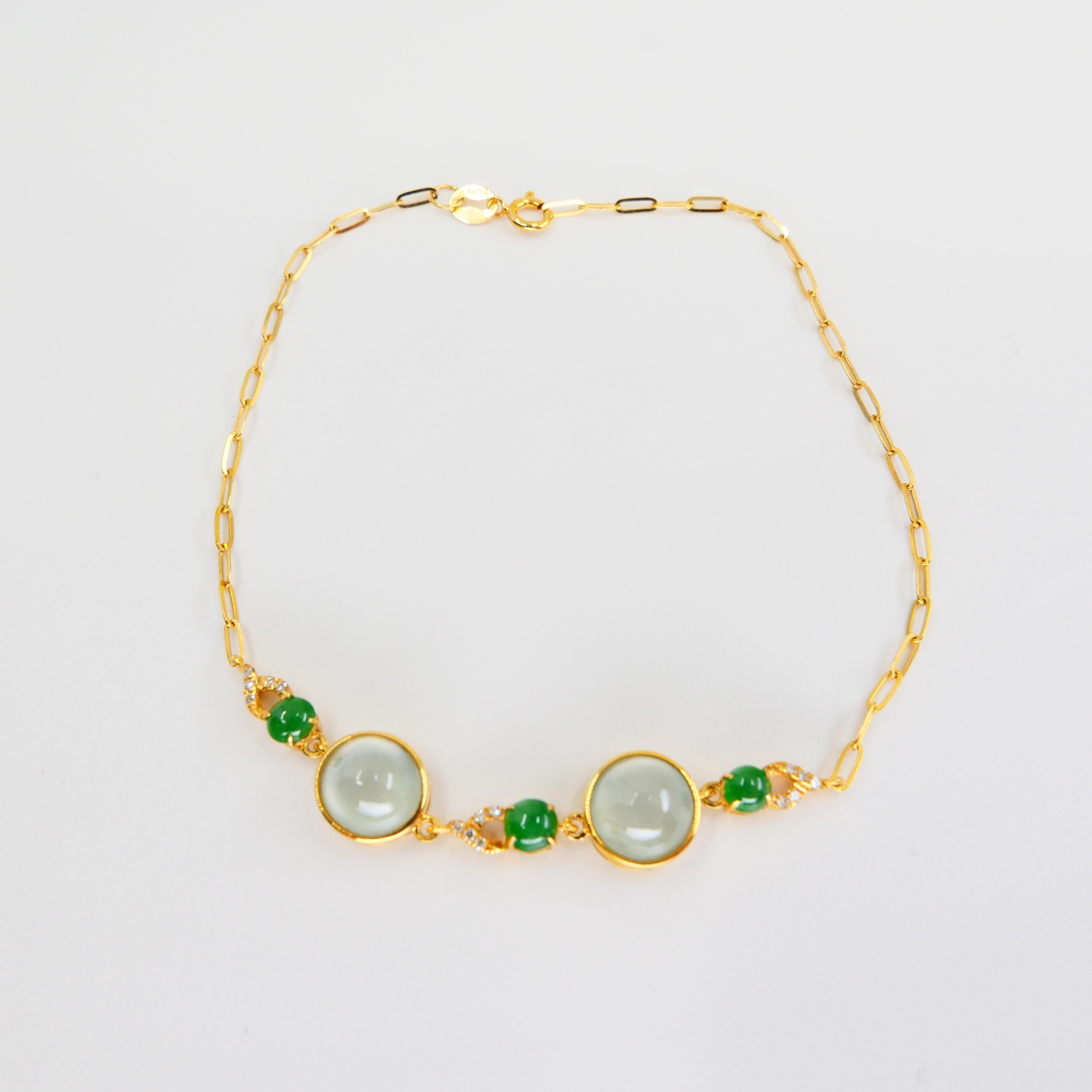 Certified Jadeite Jade Bracelet with Diamonds, Icy and Imperial Jade 2