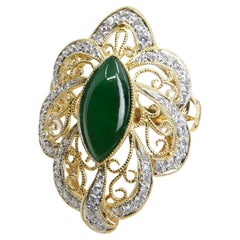 Certified Jadeite Jade & Diamond Cocktail Ring, Intense Apple Green Color