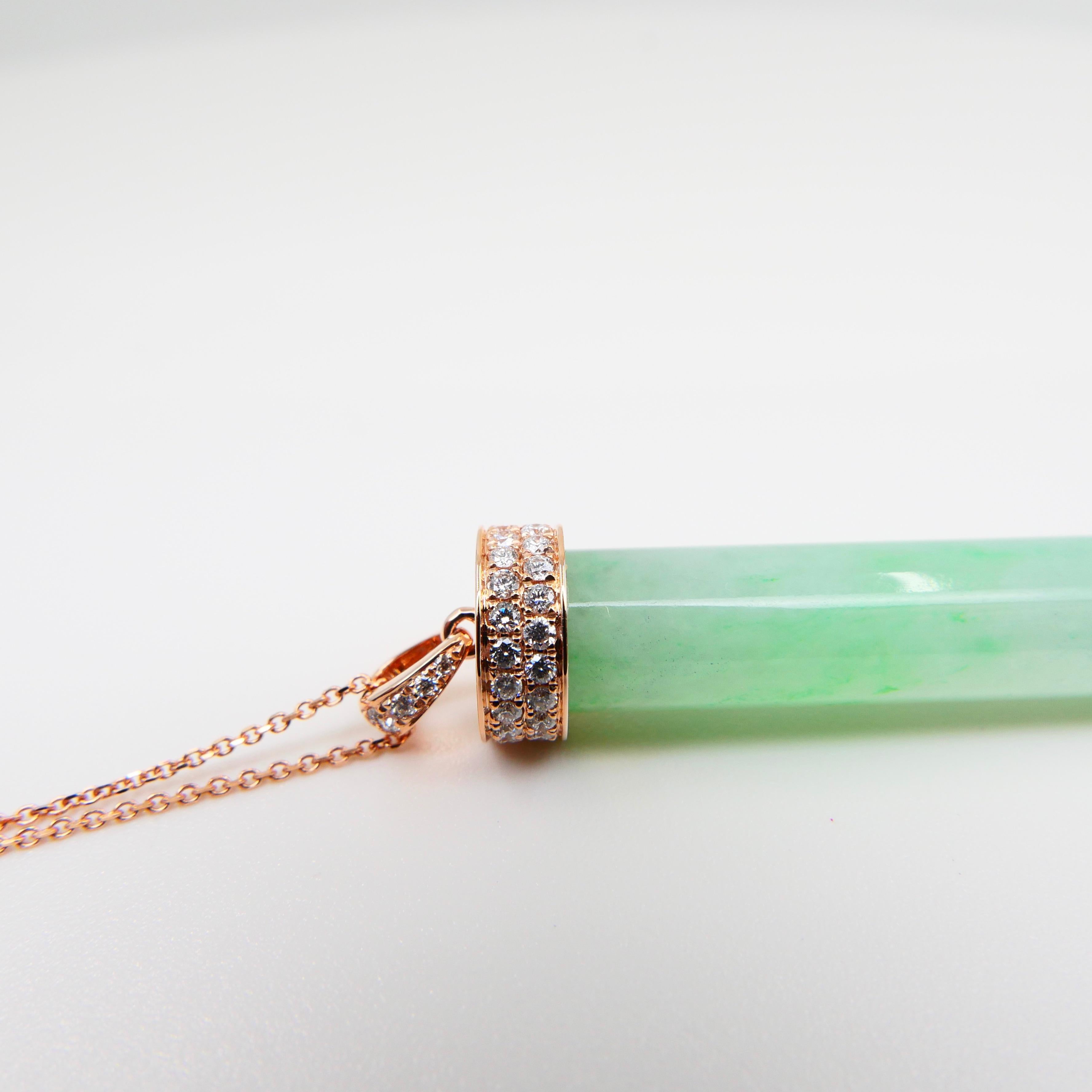 Certified Jadeite Jade and Diamond Pendant Drop Necklace, Icy Mint Green Jade 4