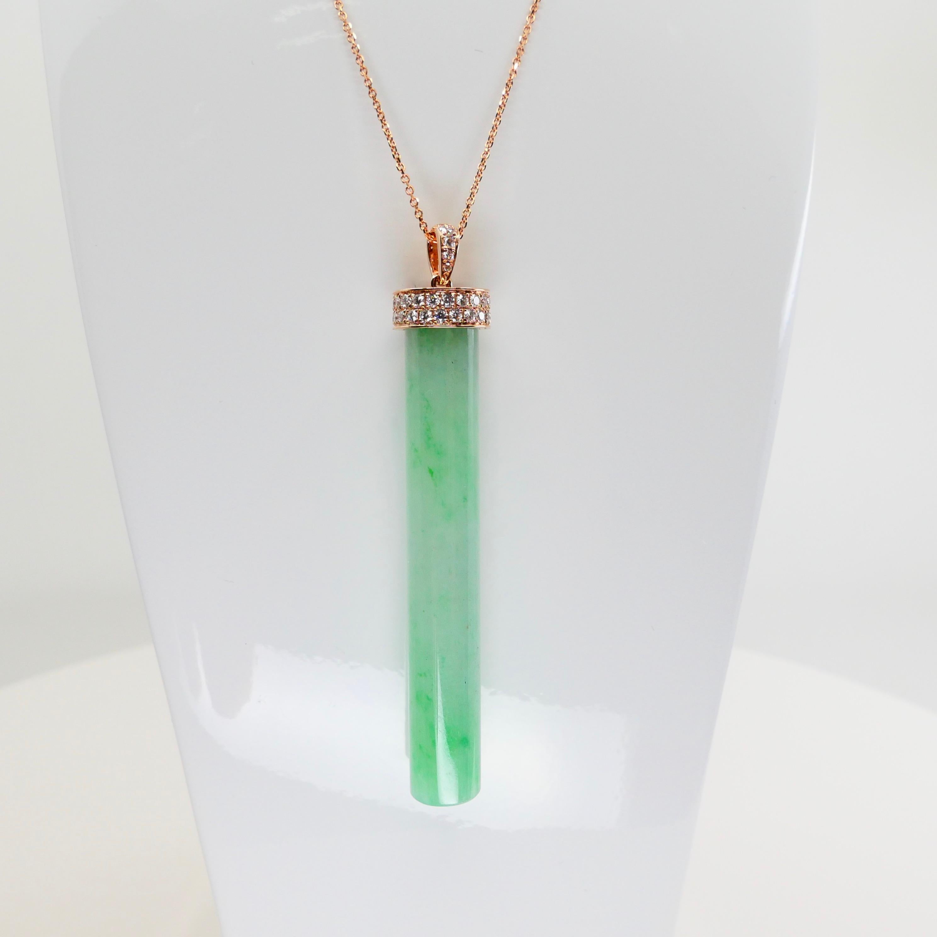 Certified Jadeite Jade and Diamond Pendant Drop Necklace, Icy Mint Green Jade In New Condition In Hong Kong, HK