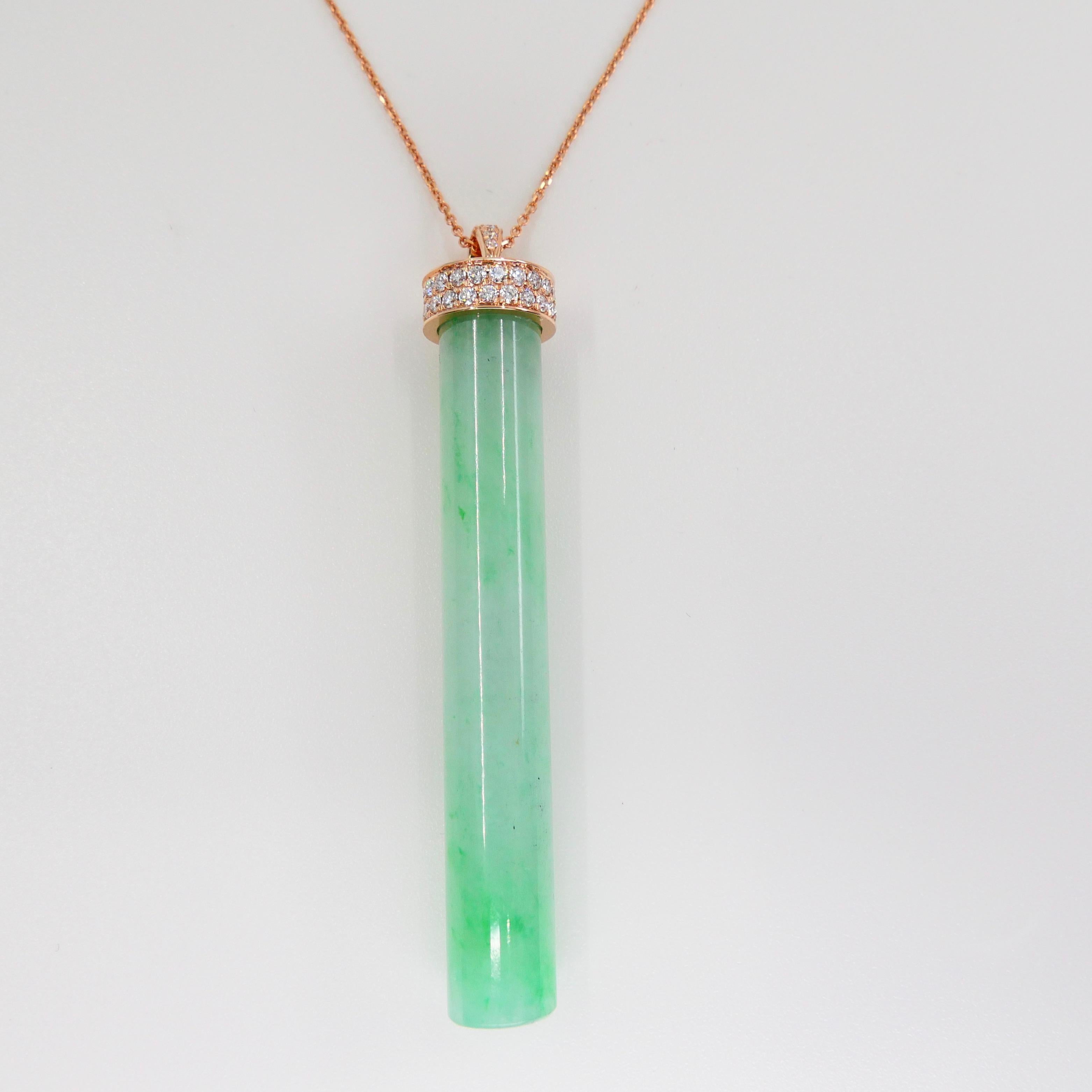 Certified Jadeite Jade and Diamond Pendant Drop Necklace, Icy Mint Green Jade 1