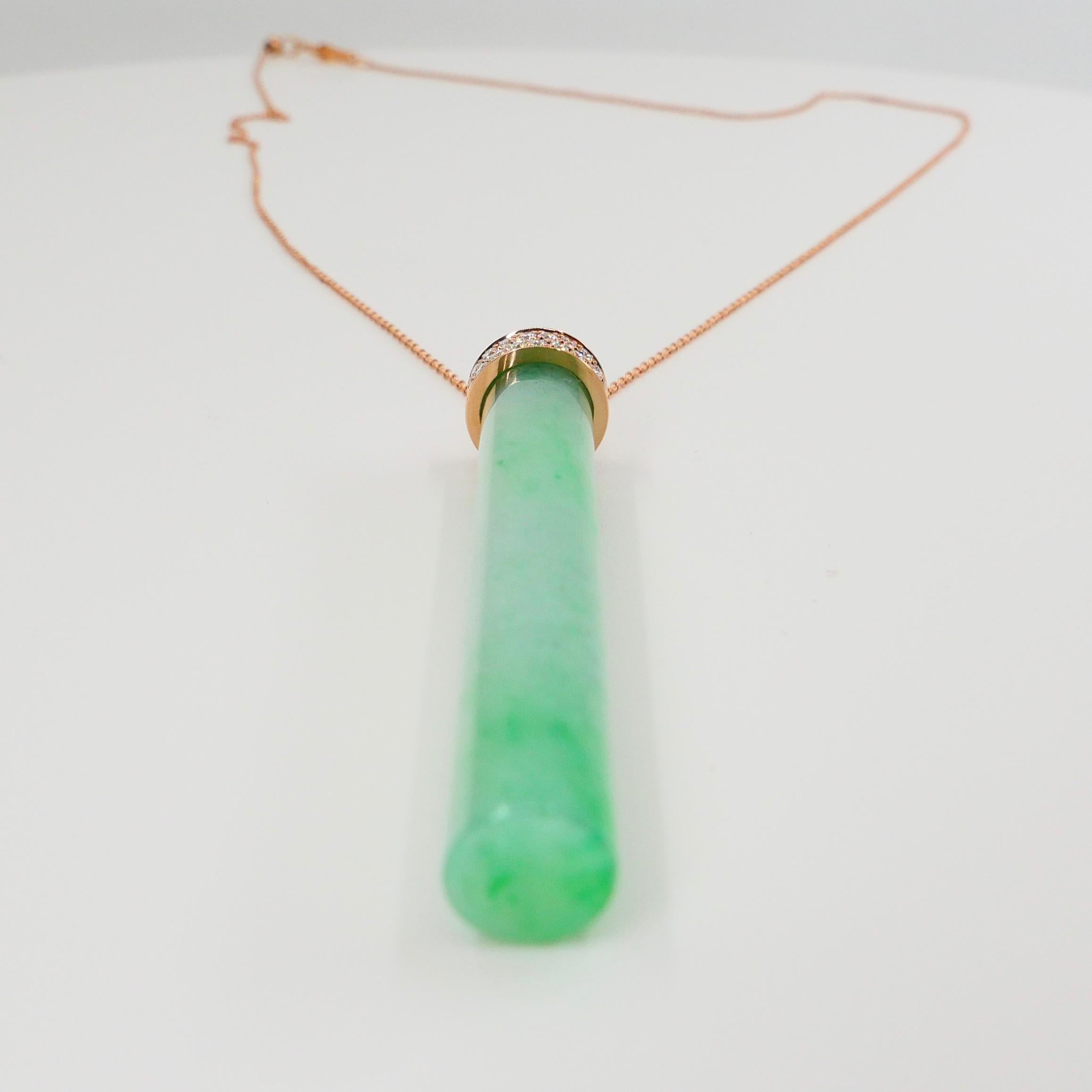 Certified Jadeite Jade and Diamond Pendant Drop Necklace, Icy Mint Green Jade 2