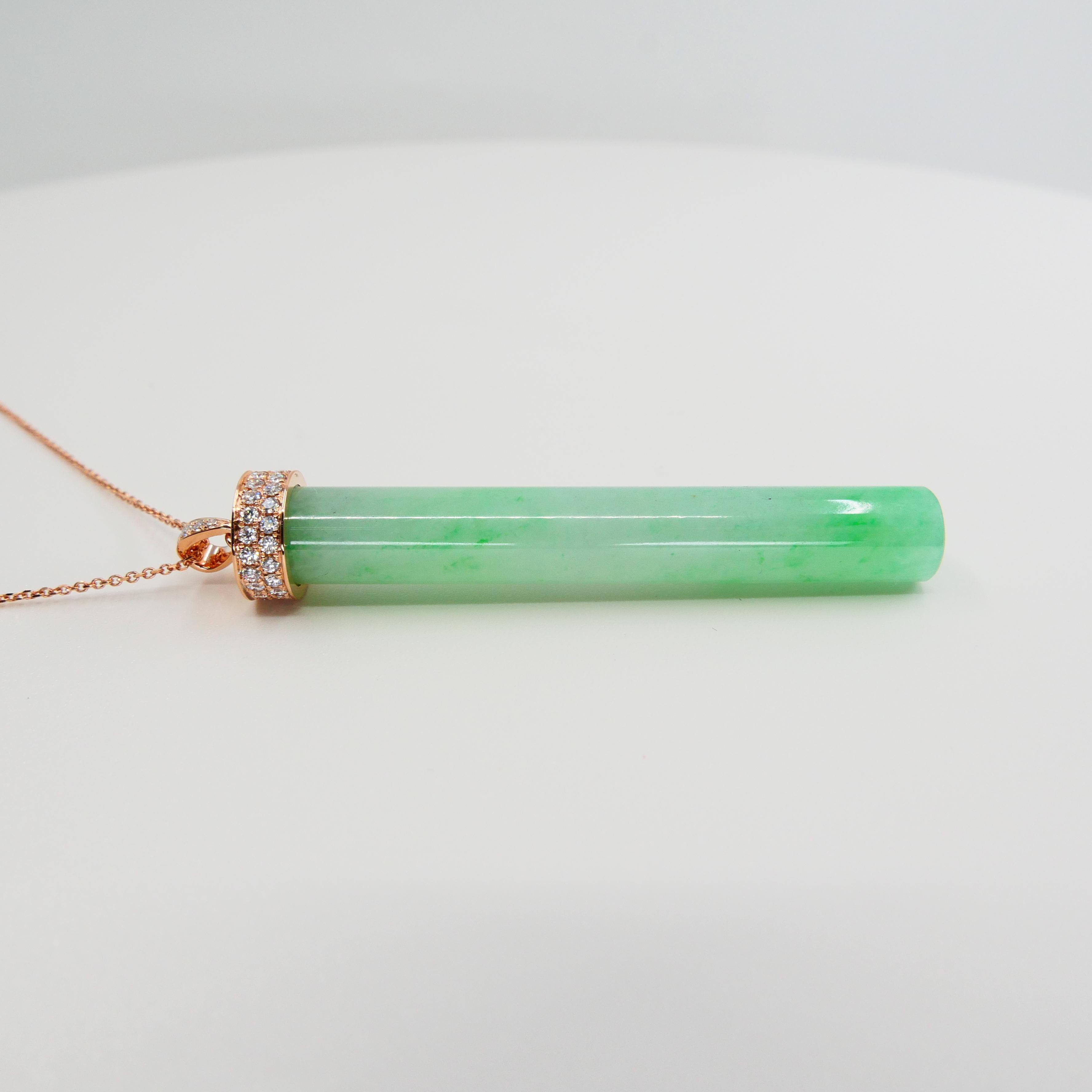 Certified Jadeite Jade and Diamond Pendant Drop Necklace, Icy Mint Green Jade 3