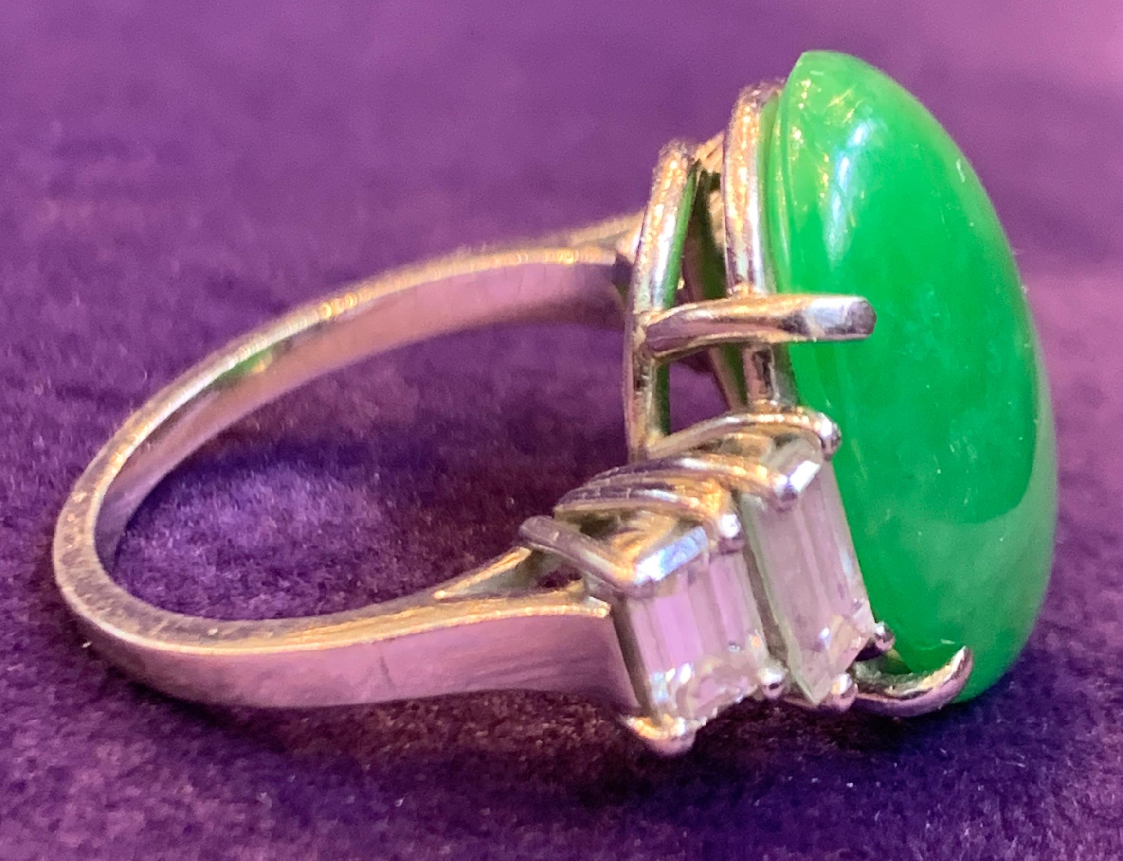 Certified Jadeite Jade and Diamond Solitaire Ring For Sale 1