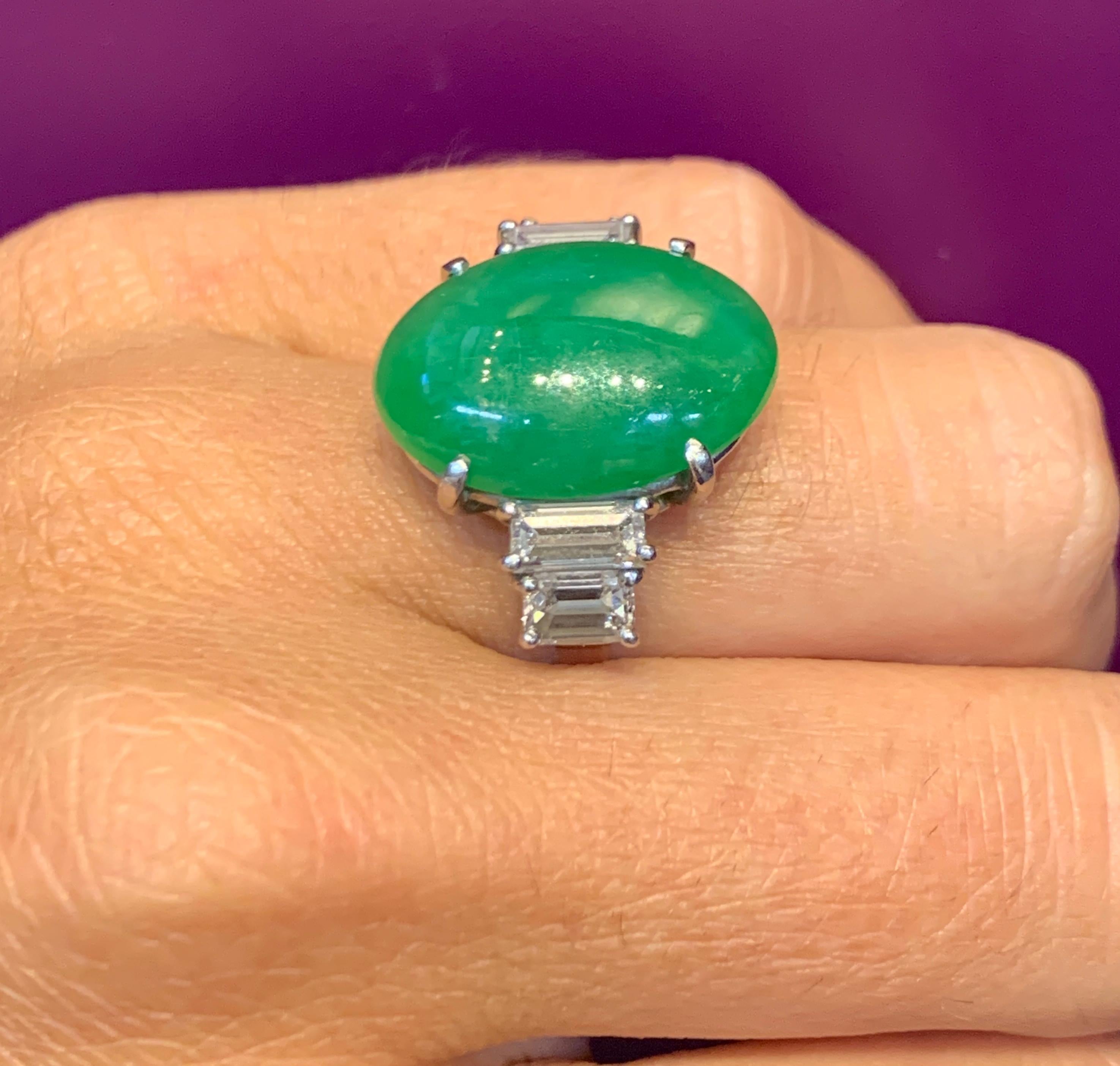 Certified Jadeite Jade and Diamond Solitaire Ring For Sale 2