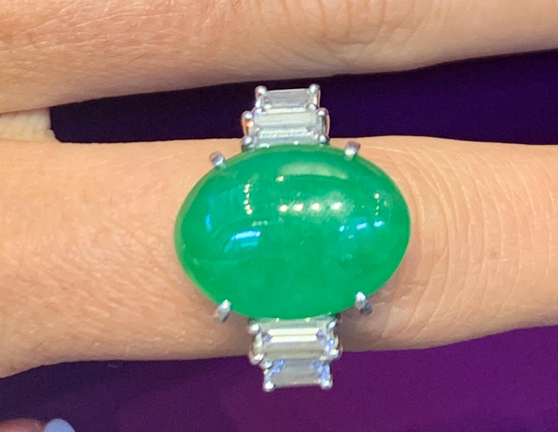 Certified Jadeite Jade and Diamond Solitaire Ring For Sale 3