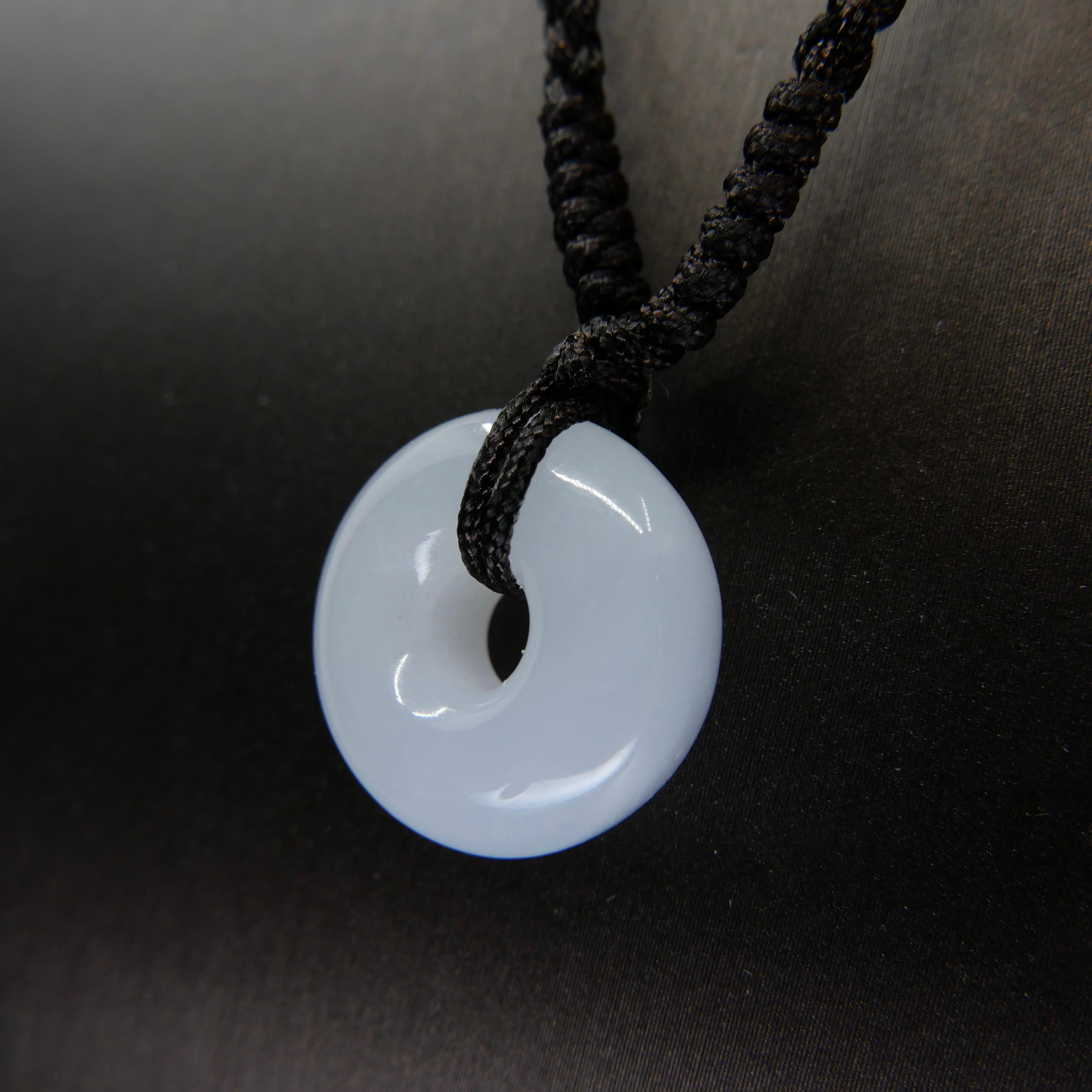 Certified Jadeite Jade Donut, Peace Buckle Pendant, Unusual Pure Color In New Condition For Sale In Hong Kong, HK