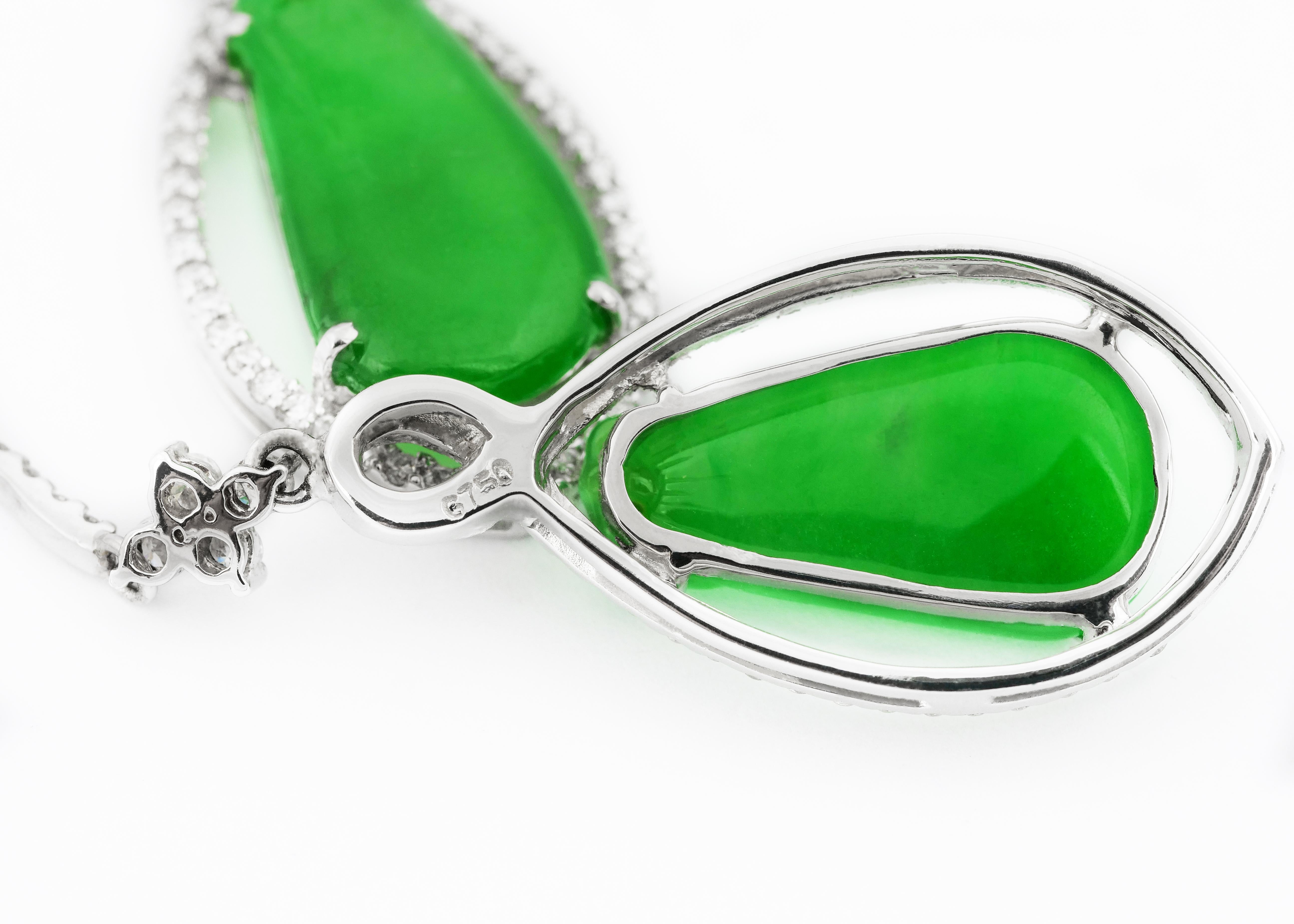 Zertifizierte Jadeit Jade natürliche unbehandelte, birnenförmige und Diamant-Tropfen-Ohrringe im Angebot 2