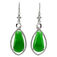 Certified Jadeite Jade Natural Untreated, Pear Shape and Diamond Drop Earrings