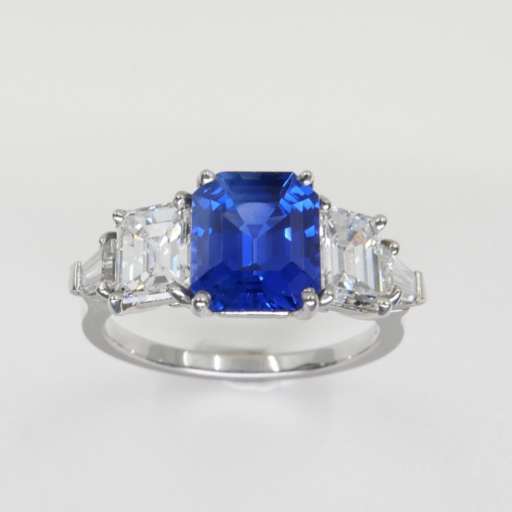 Certified Kashmir No Heat Sapphire & Diamond Ring, SSEF & Gubelin Labs 1