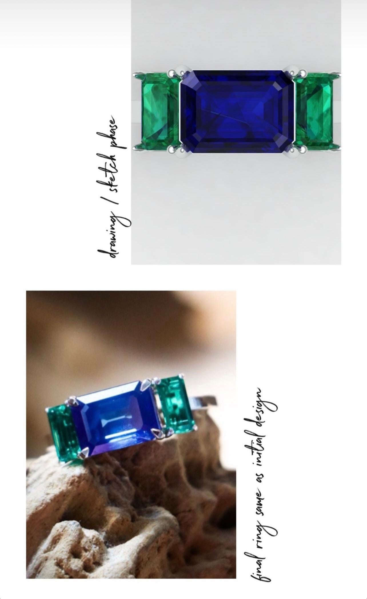 For Sale:  Certified Kashmir 4 CT. Sapphire and Columbian Emerald Cocktail Ring 9