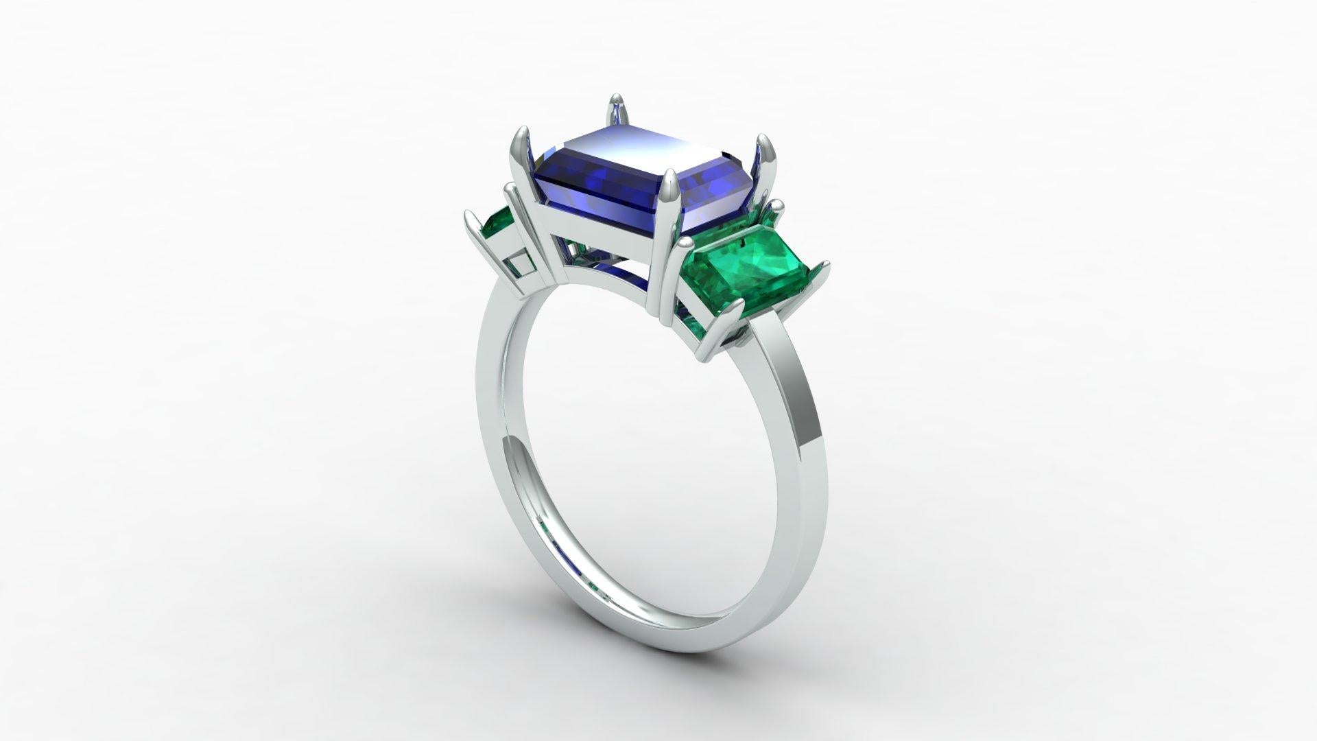 For Sale:  Certified Kashmir 4 CT. Sapphire and Columbian Emerald Cocktail Ring 5
