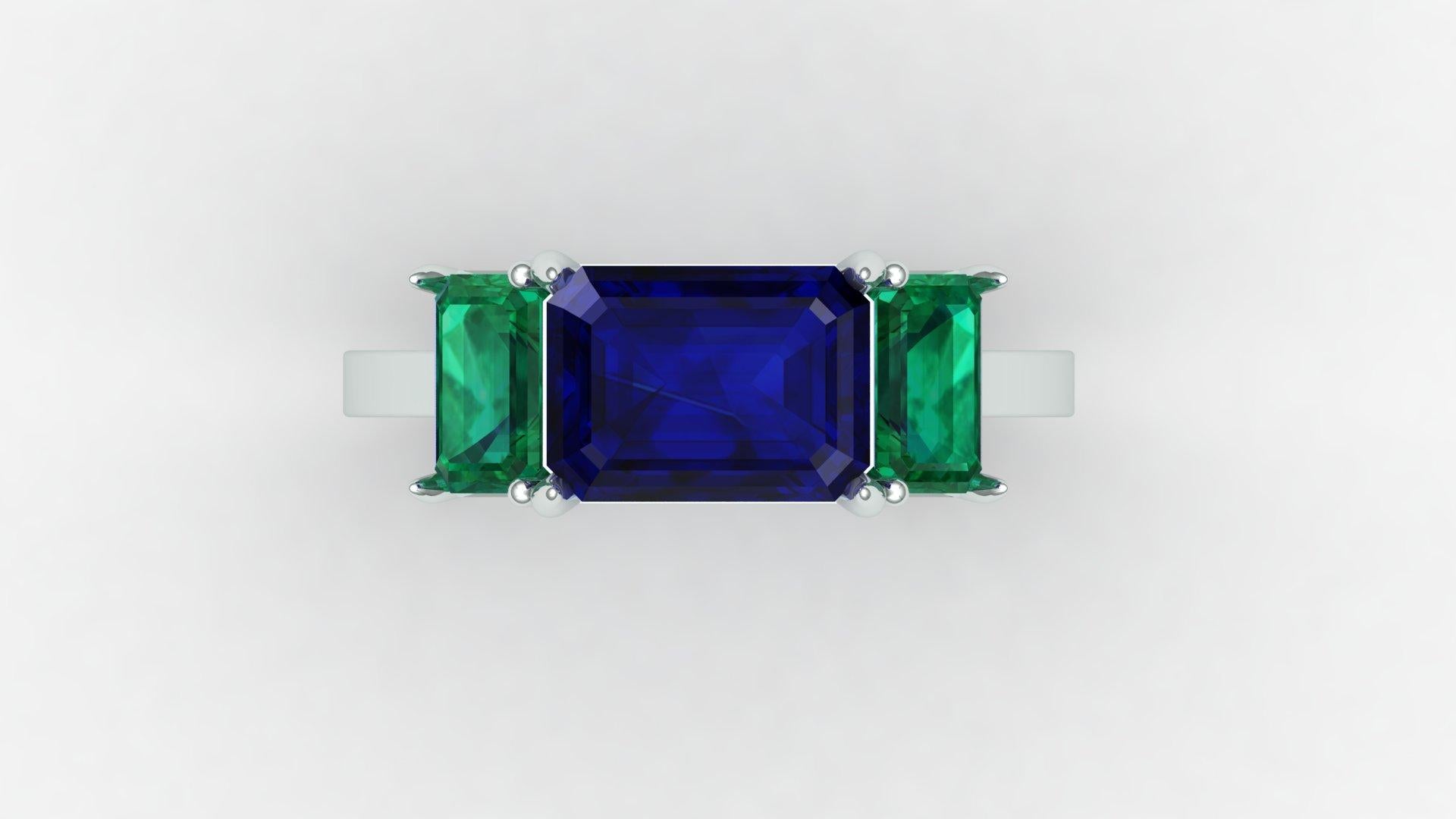 For Sale:  Certified Kashmir 4 CT. Sapphire and Columbian Emerald Cocktail Ring 11