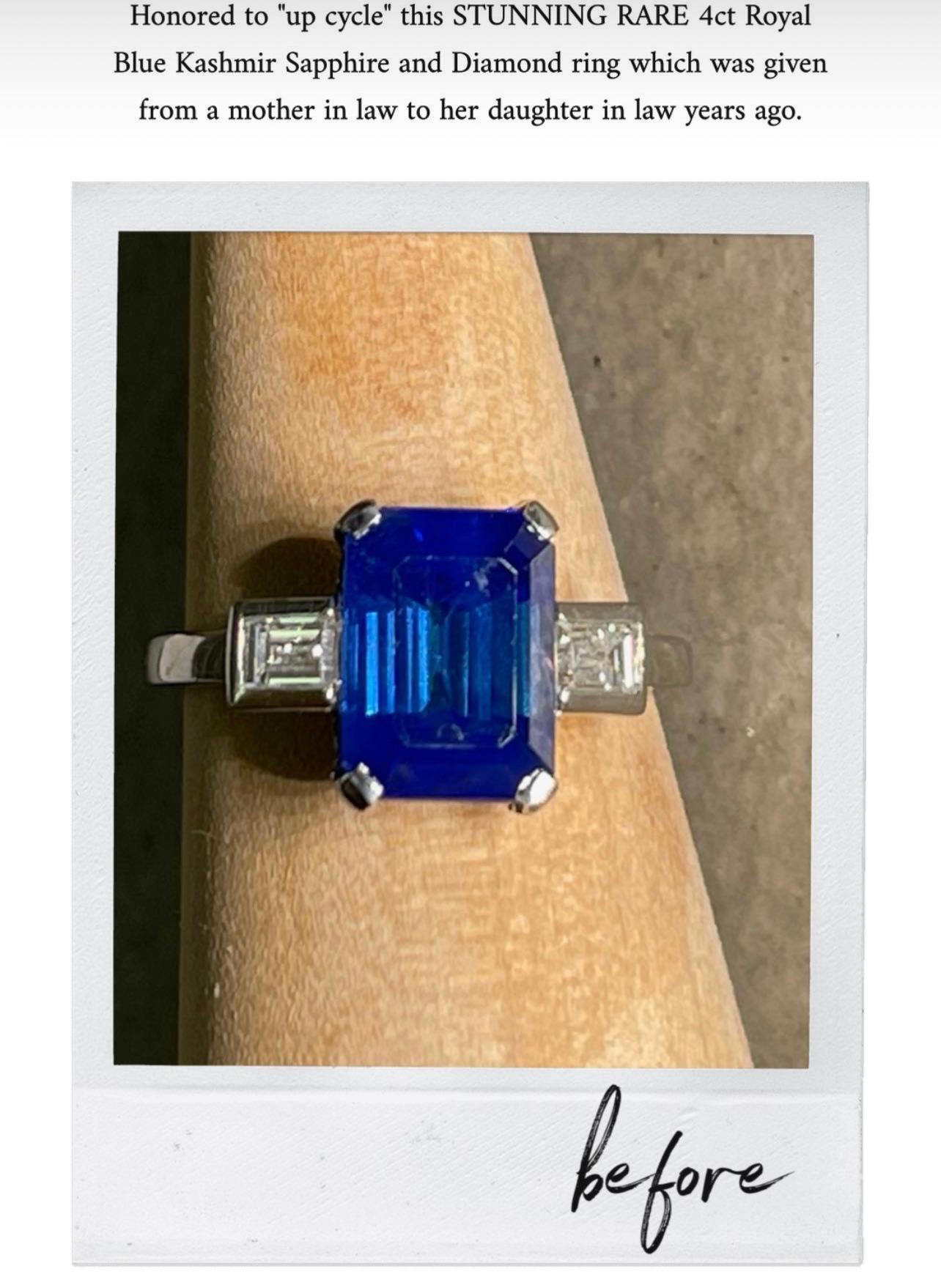 For Sale:  Certified Kashmir 4 CT. Sapphire and Columbian Emerald Cocktail Ring 7