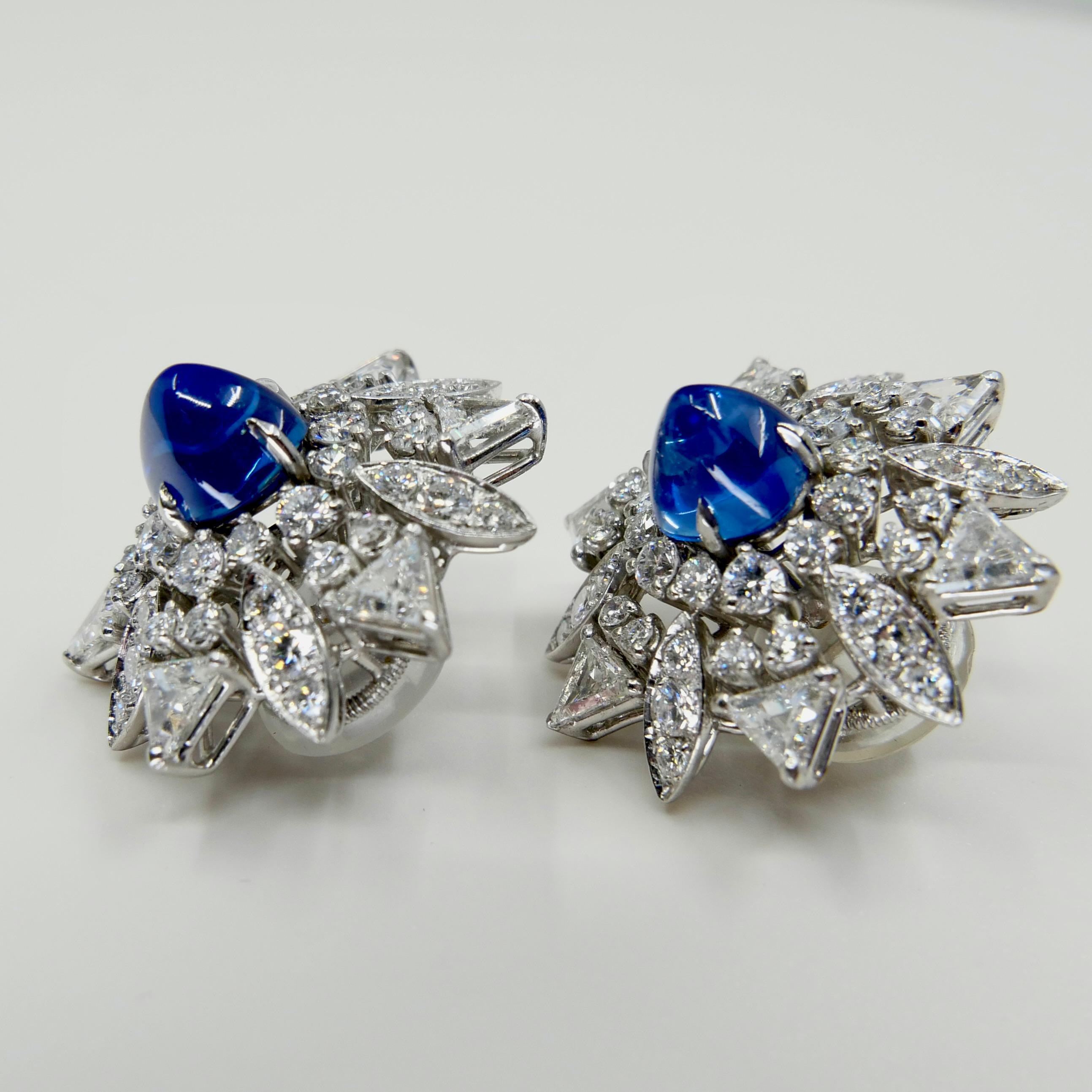 Certified Kashmir Sapphire No Heat Diamond Cluster Earrings, Cornflower Blue 2