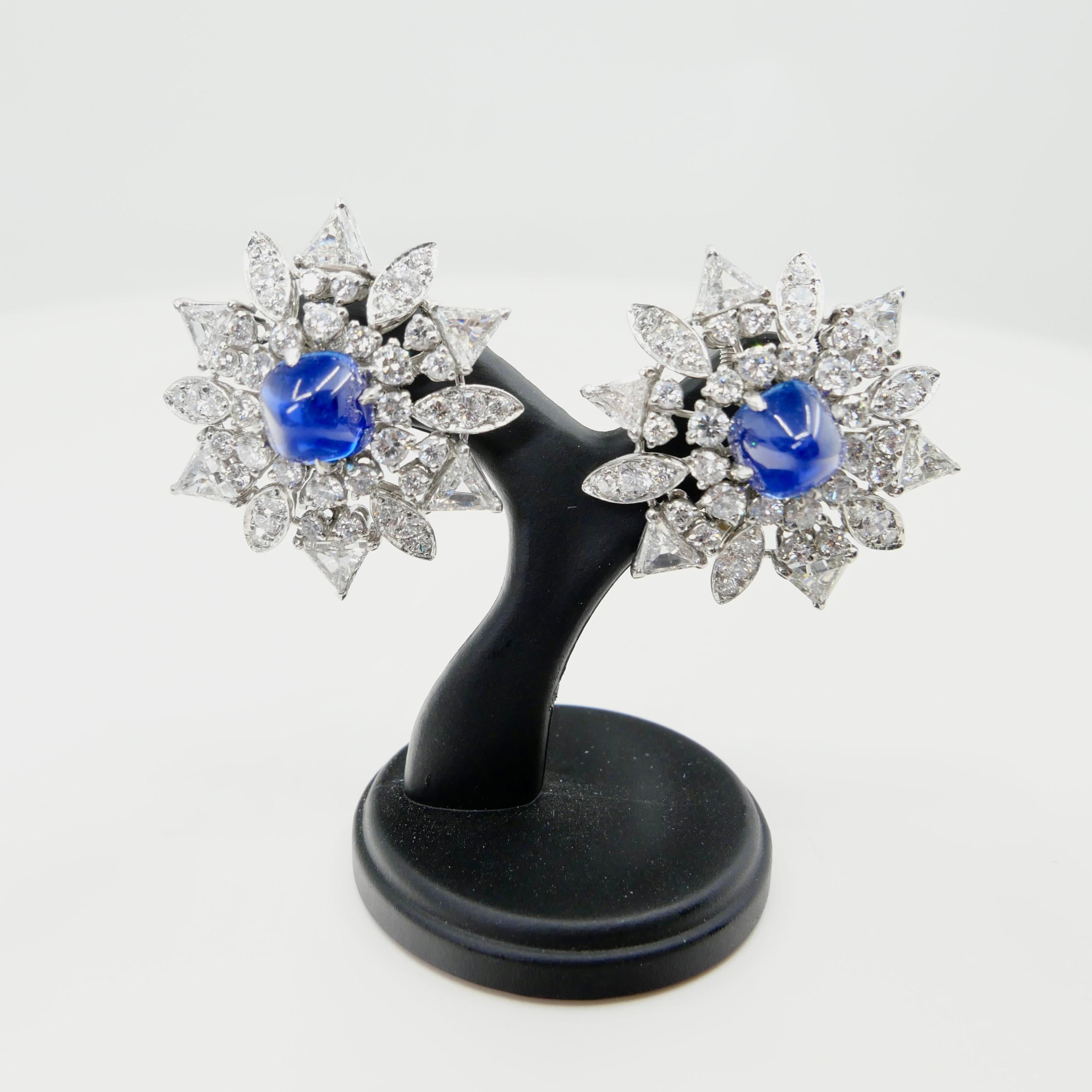 Certified Kashmir Sapphire No Heat Diamond Cluster Earrings, Cornflower Blue 3