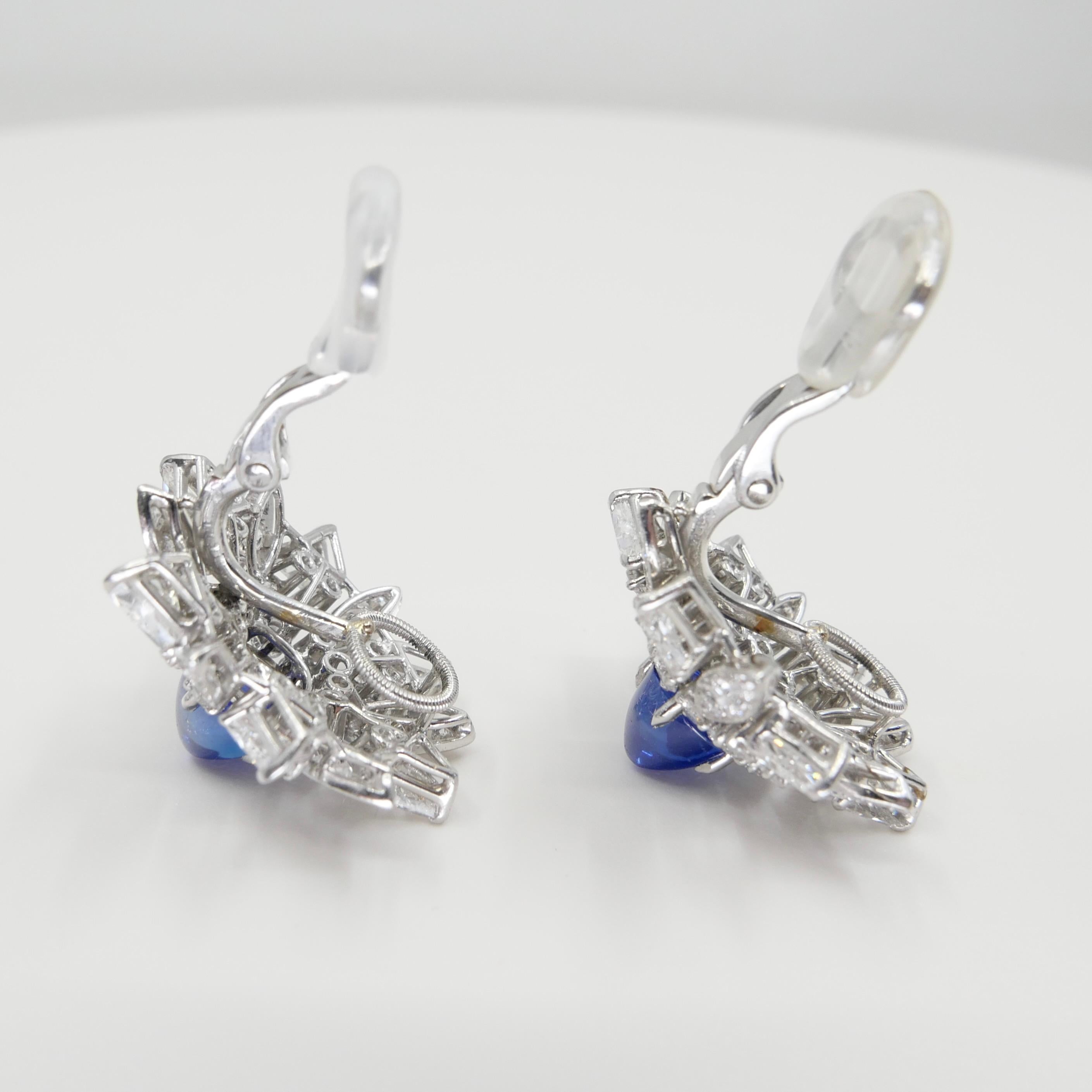 Certified Kashmir Sapphire No Heat Diamond Cluster Earrings, Cornflower Blue 4