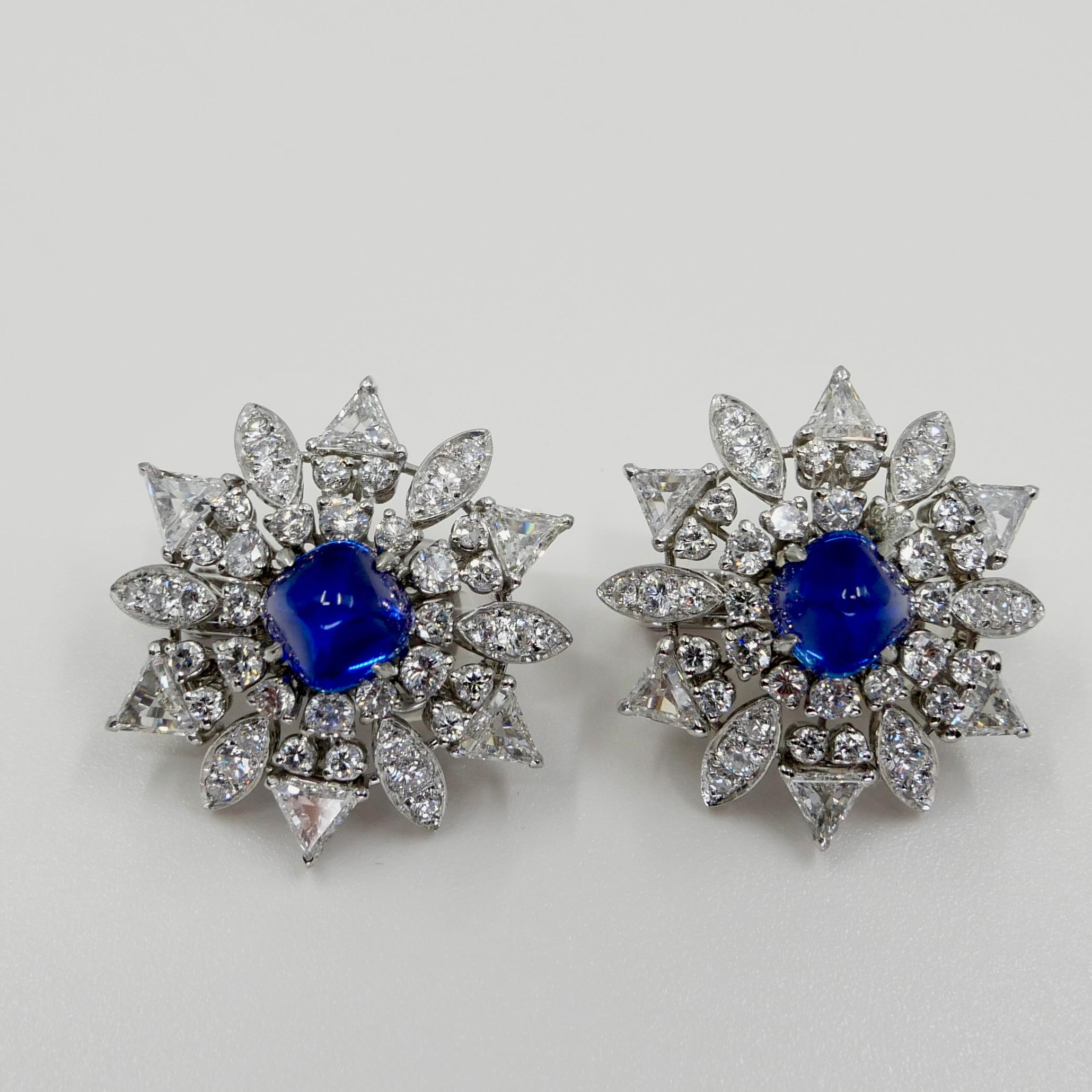 Certified Kashmir Sapphire No Heat Diamond Cluster Earrings, Cornflower Blue 5